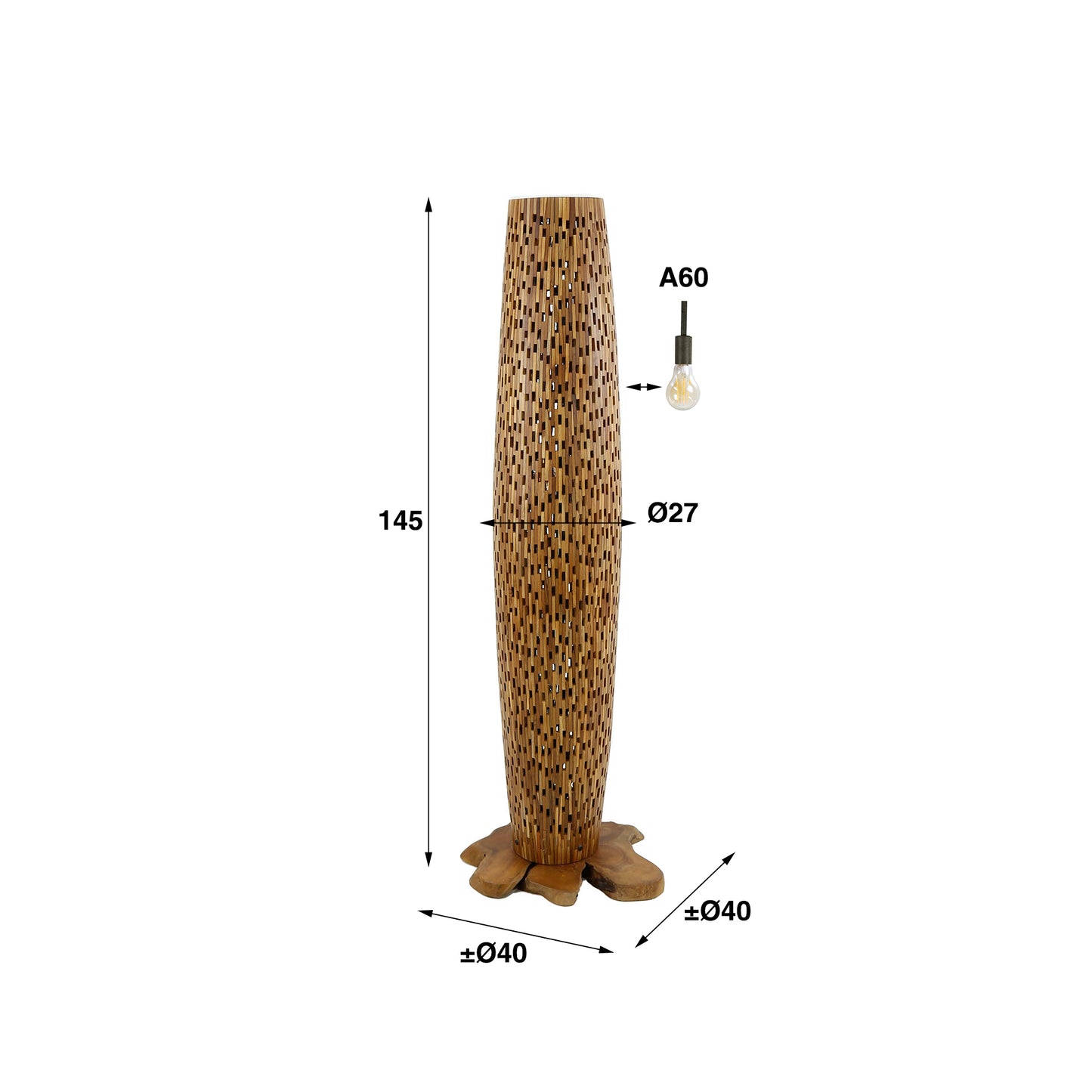 Stehleuchte – 40×40×145 cm – Massiv Teak | Modell N0498
