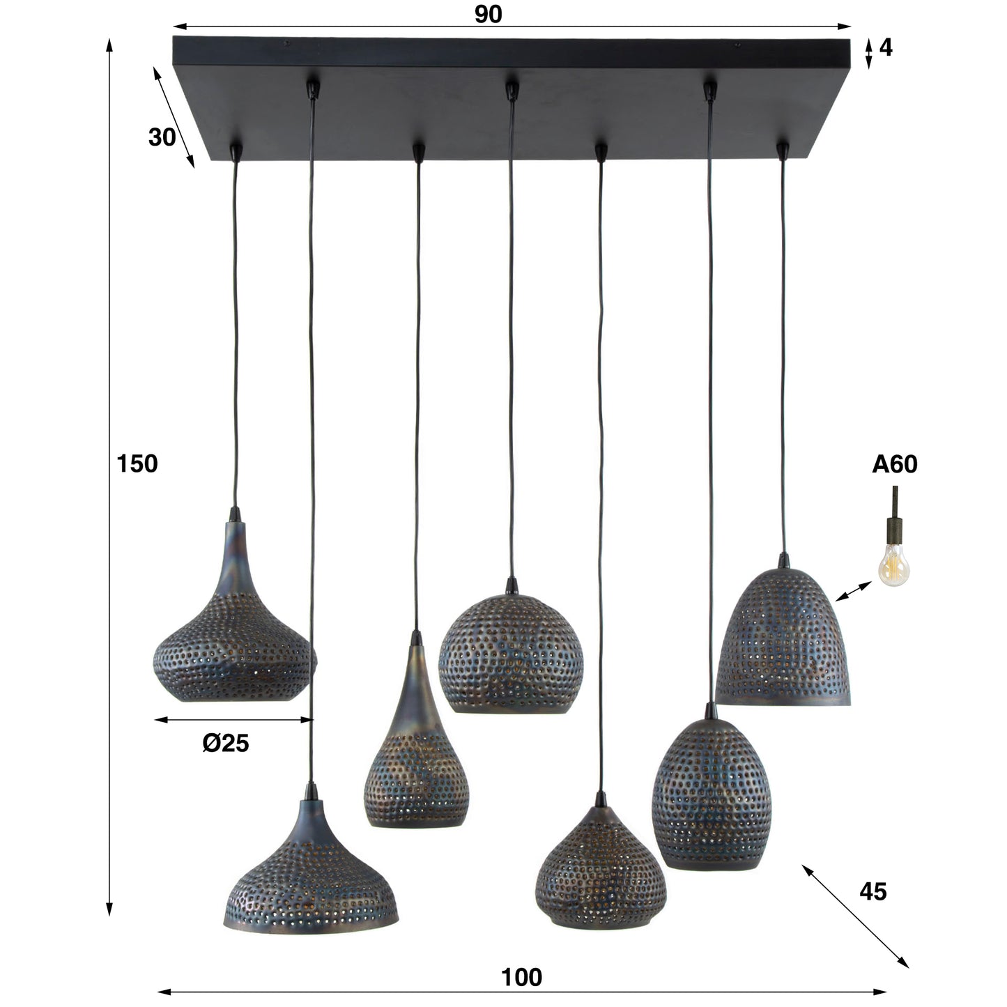 Pendelleuchte – 100×45×150 cm – Schwarzbraun | Modell N0500