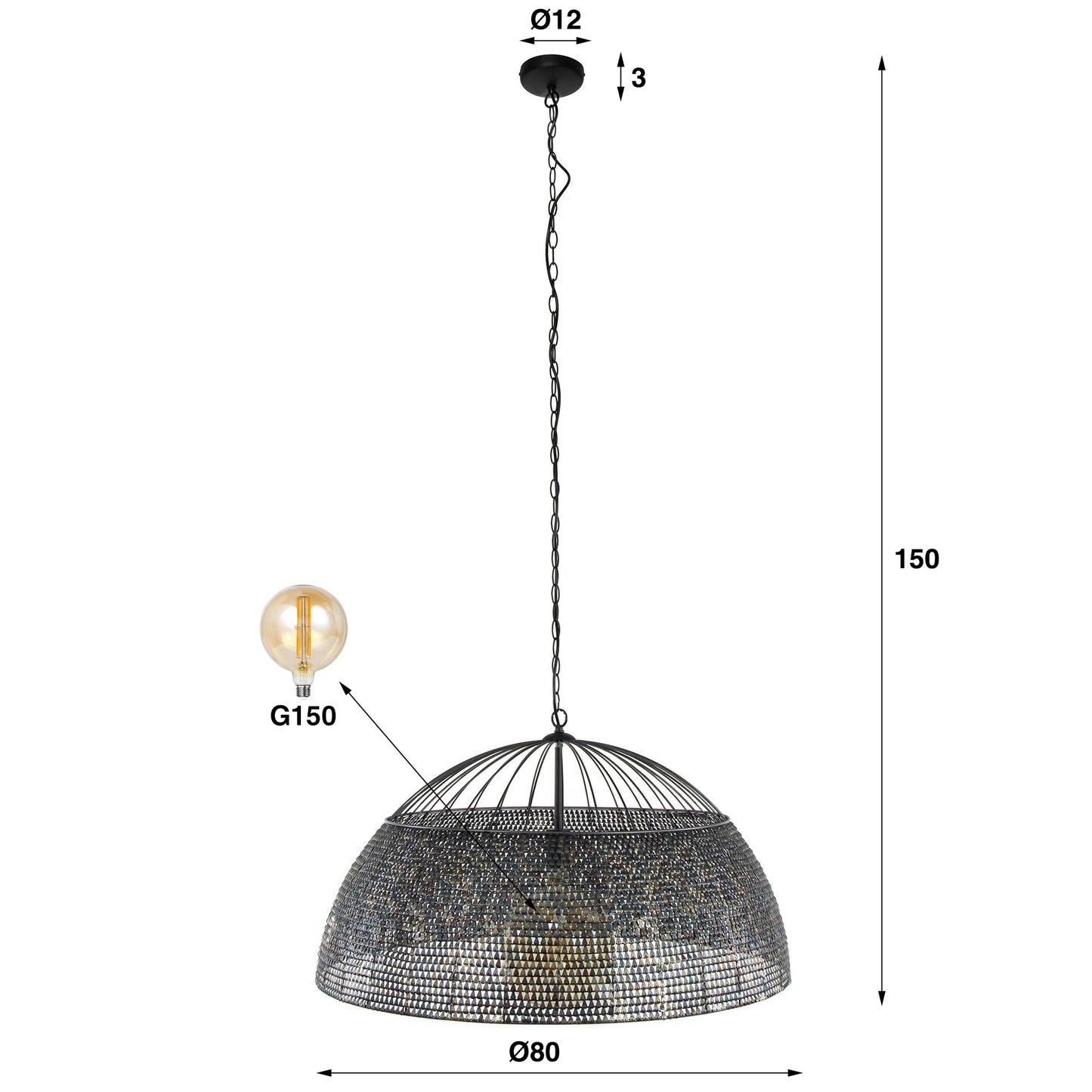 Pendelleuchte – 80×80×150 cm – Schwarzbraun | Modell N0507