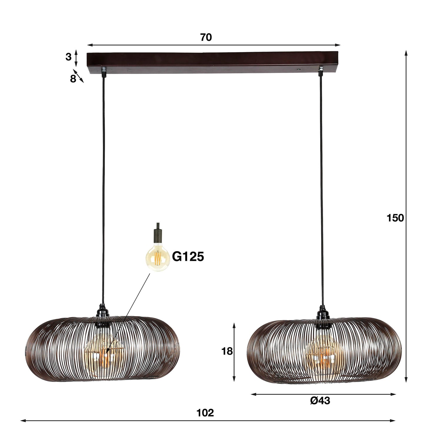 Pendelleuchte – 102×43×150 cm – Schwarznickel | Modell N0531