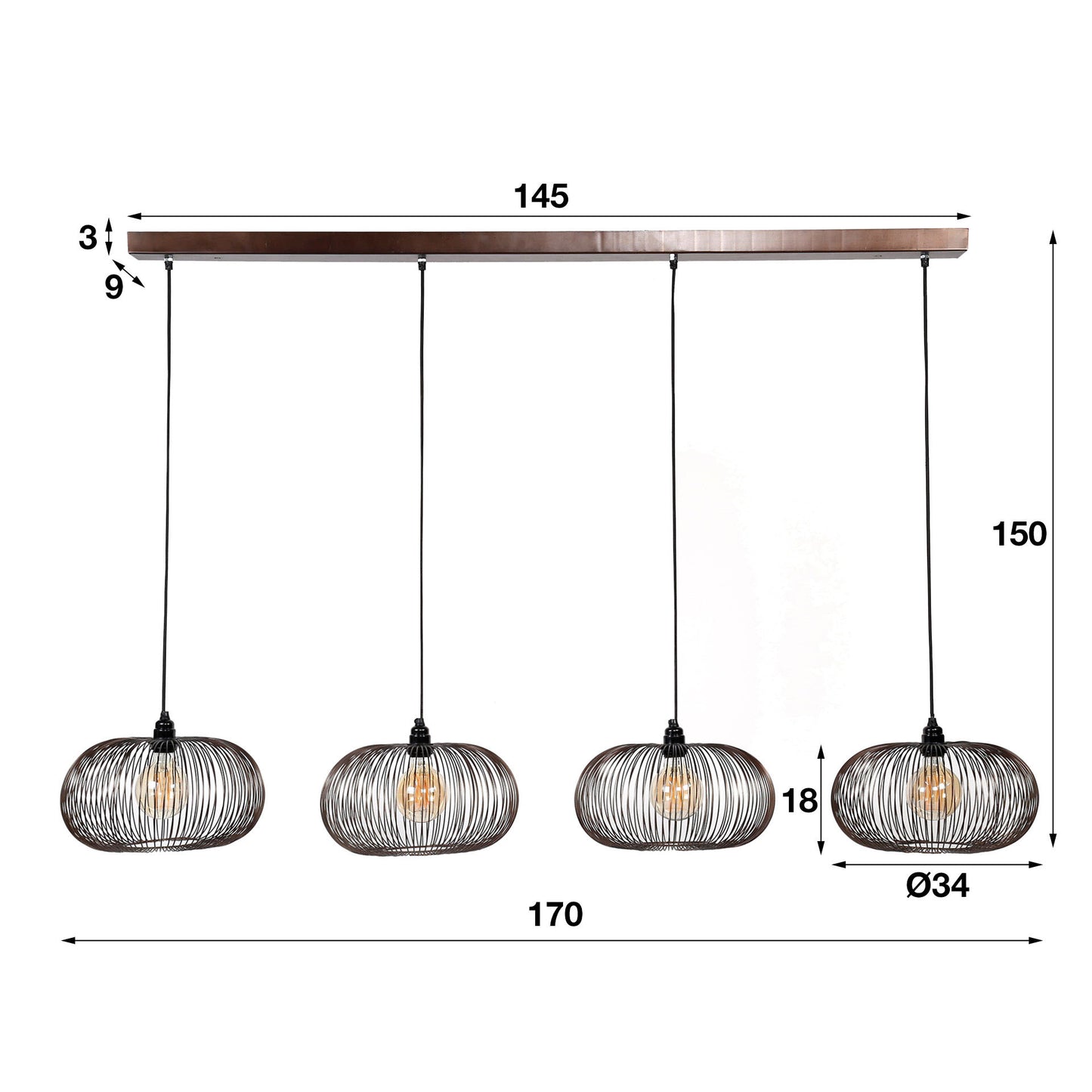 Pendelleuchte – 170×35×150 cm – Schwarznickel | Modell N0532
