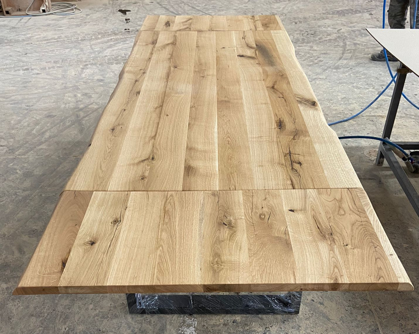 Esstisch mit Ansteckplatten, 160 (240) x90cm, Eiche massiv Baumkante und Spidergestell