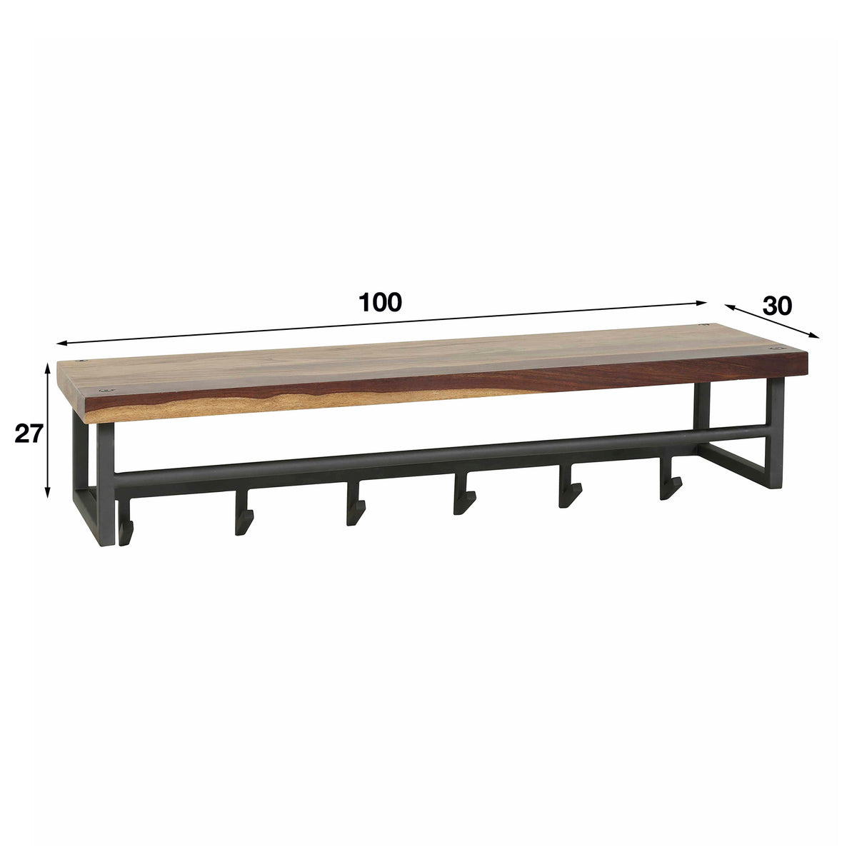 Garderobe – hutablage 6 haken – 100×30×27 cm – Massiv Saja | Modell N0001