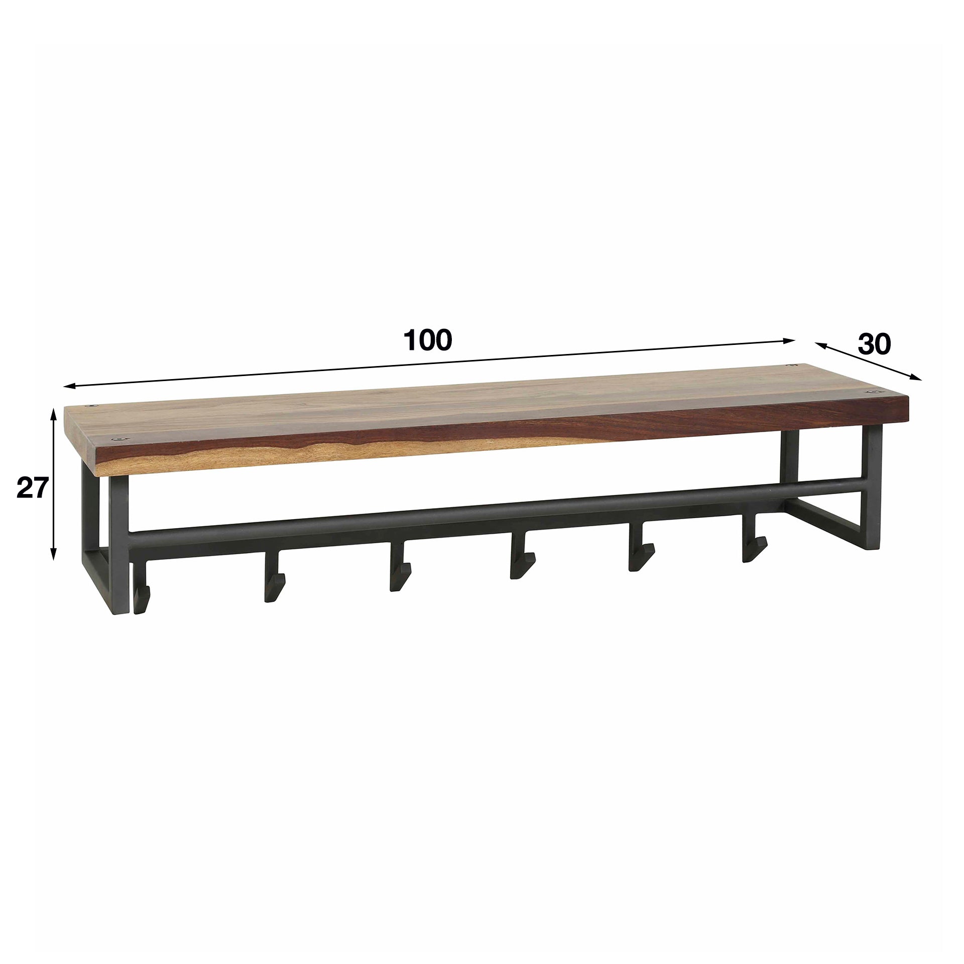Garderobe – hutablage 6 haken – 100×30×27 cm – Massiv Saja | Modell N0001