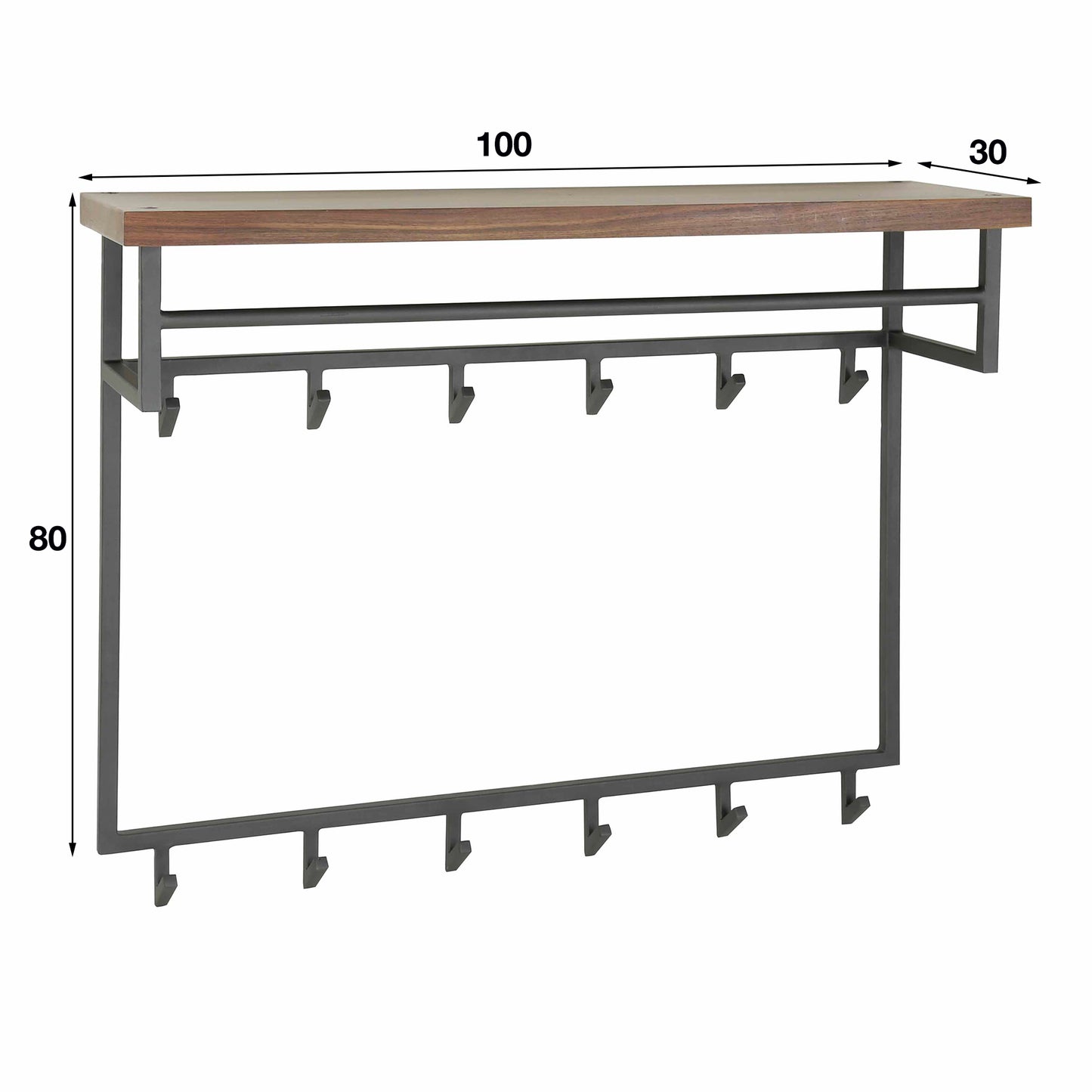 Garderobe – hutablage 12 haken – 100×30×80 cm – Massiv Saja | Modell N0002
