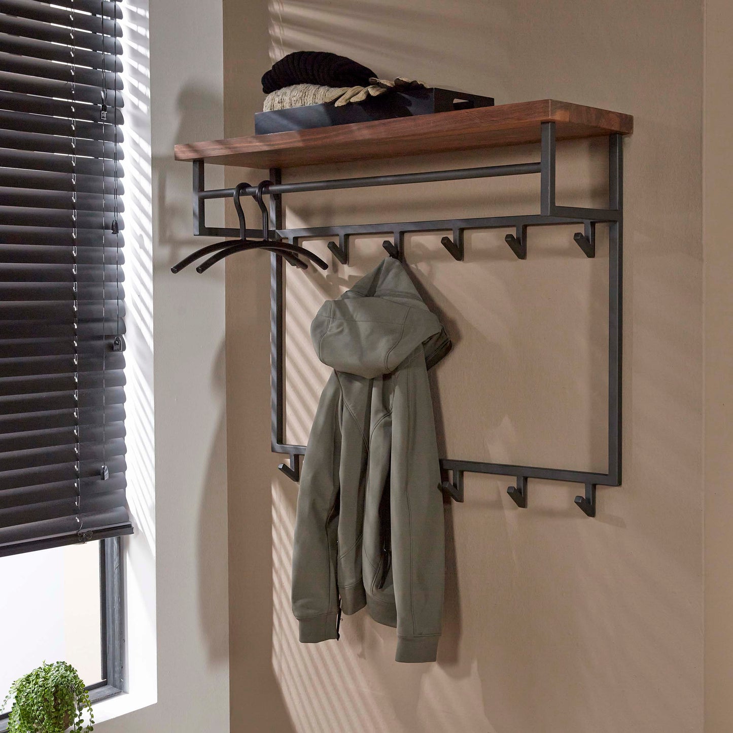 Garderobe – hutablage 12 haken – 100×30×80 cm – Massiv Saja | Modell N0002