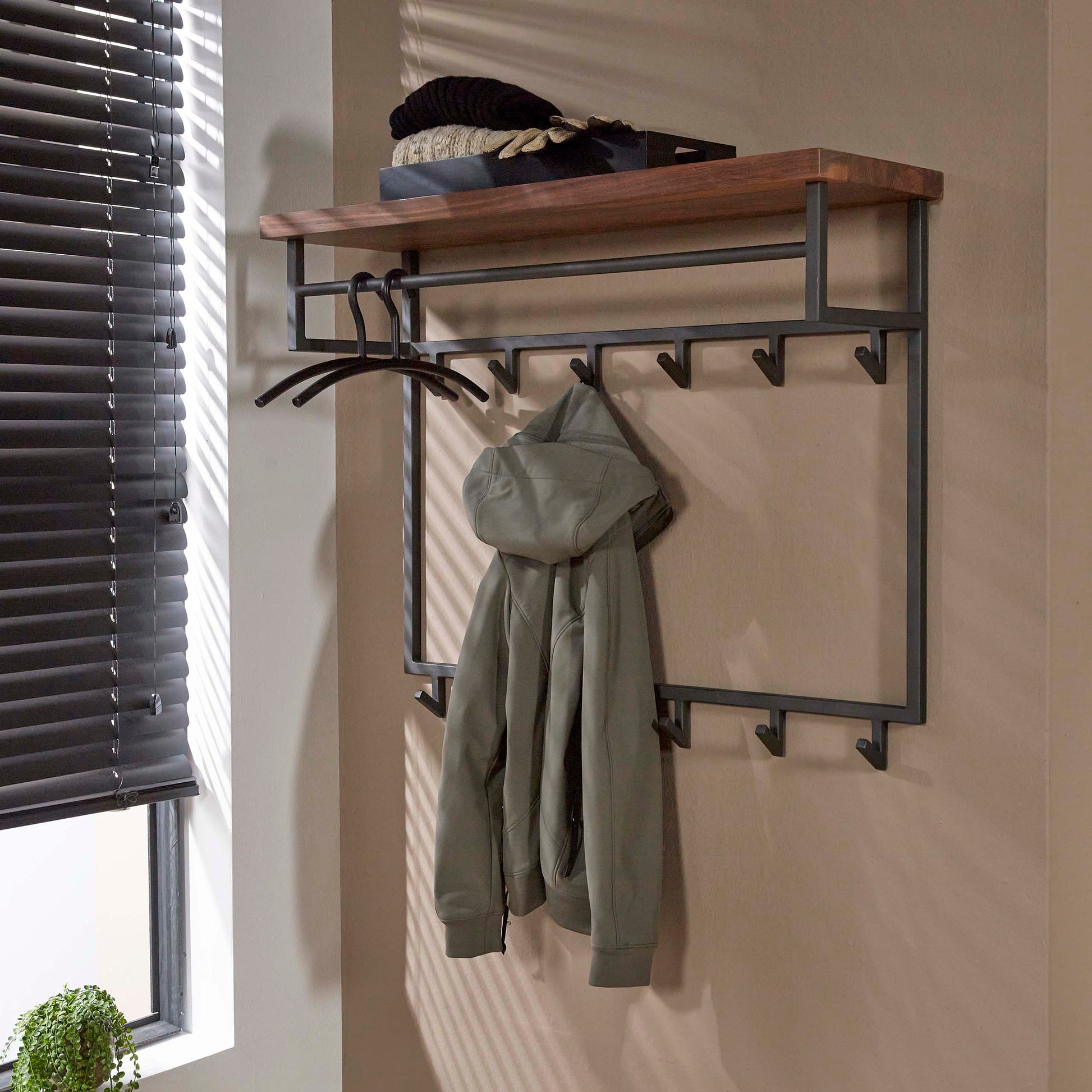 Garderobe – hutablage 12 haken – 100×30×80 cm – Massiv Saja | Modell N0002