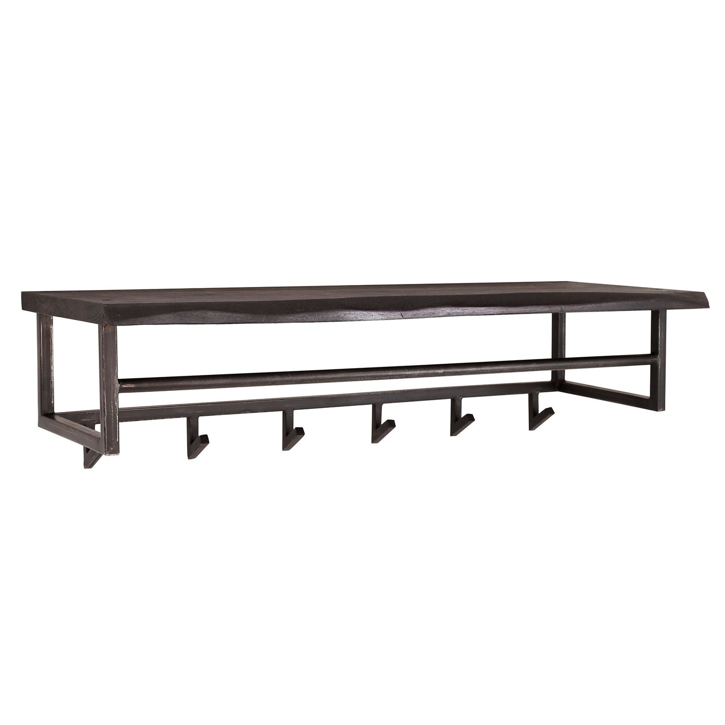 Garderobe – hutablage 6 haken – 100×32×26 cm – Massive Akazie schwarz | Modell N0005