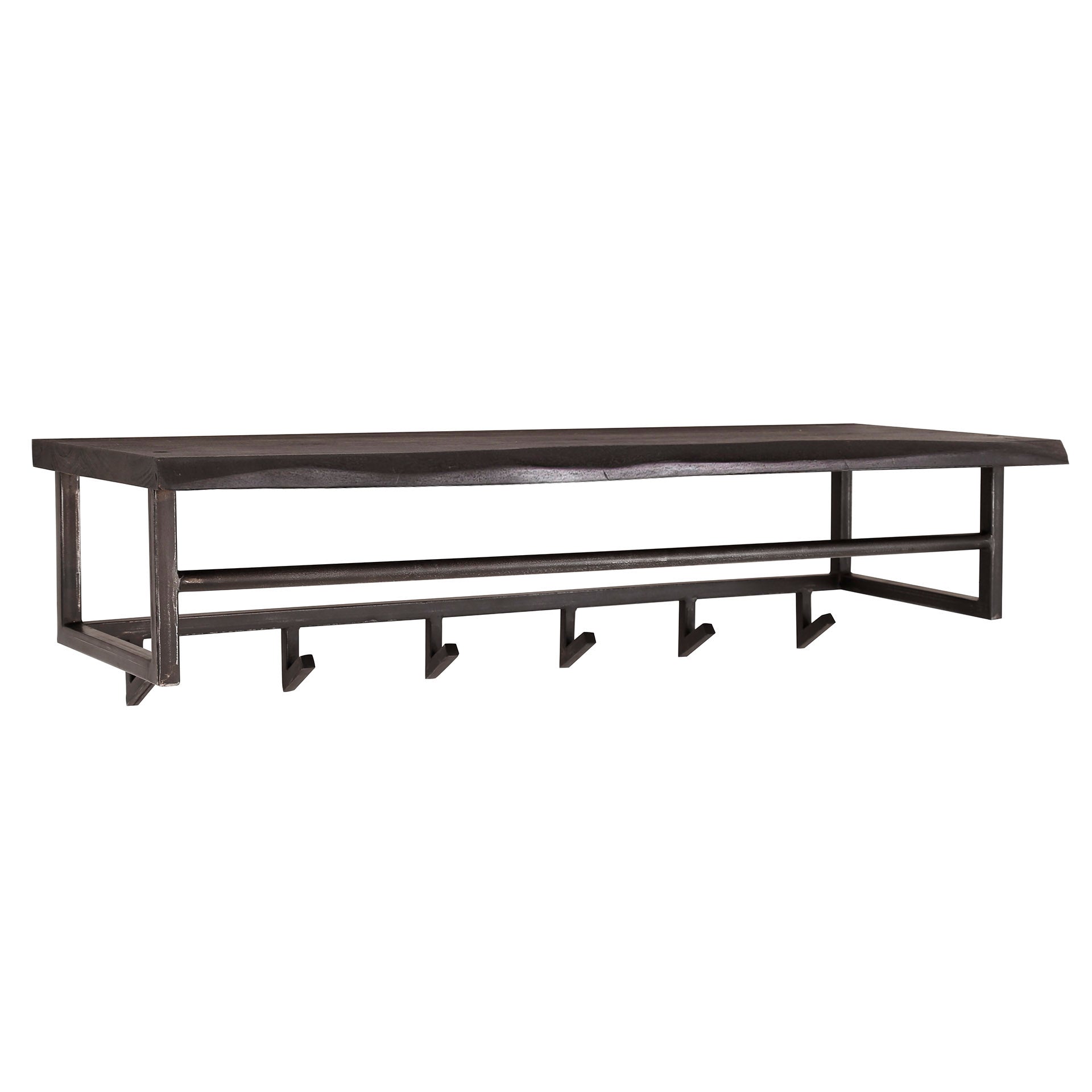 Garderobe – hutablage 6 haken – 100×32×26 cm – Massive Akazie schwarz | Modell N0005