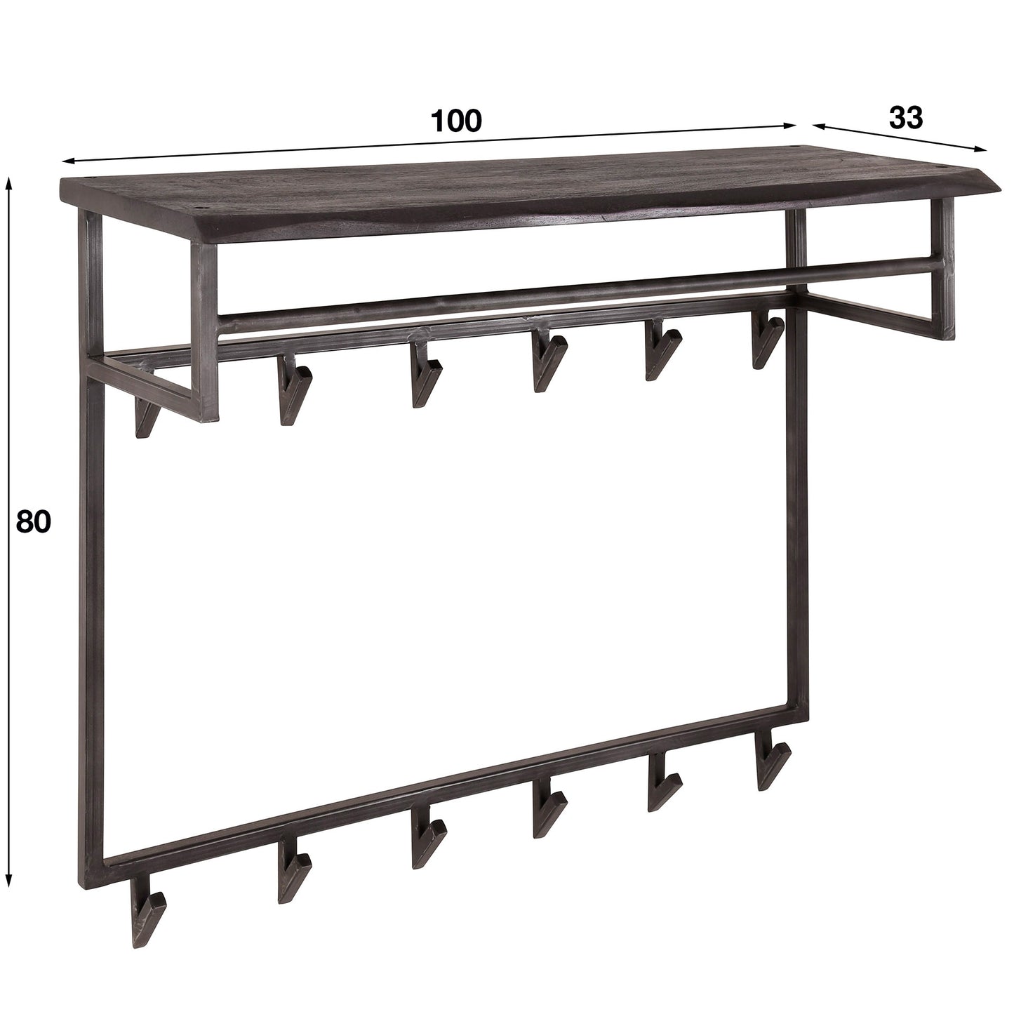 Garderobe – hutablage 12 haken – 100×33×80 cm – Massive Akazie schwarz | Modell N0006
