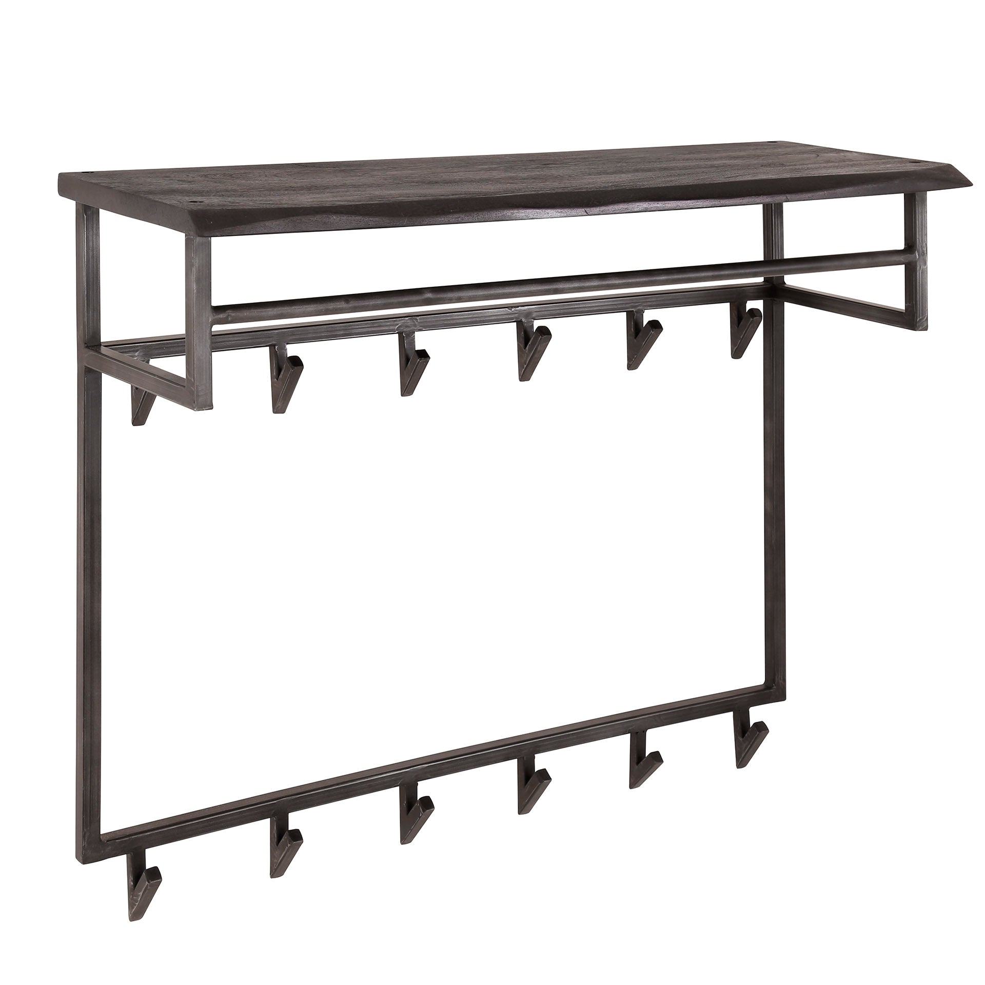 Garderobe – hutablage 12 haken – 100×33×80 cm – Massive Akazie schwarz | Modell N0006