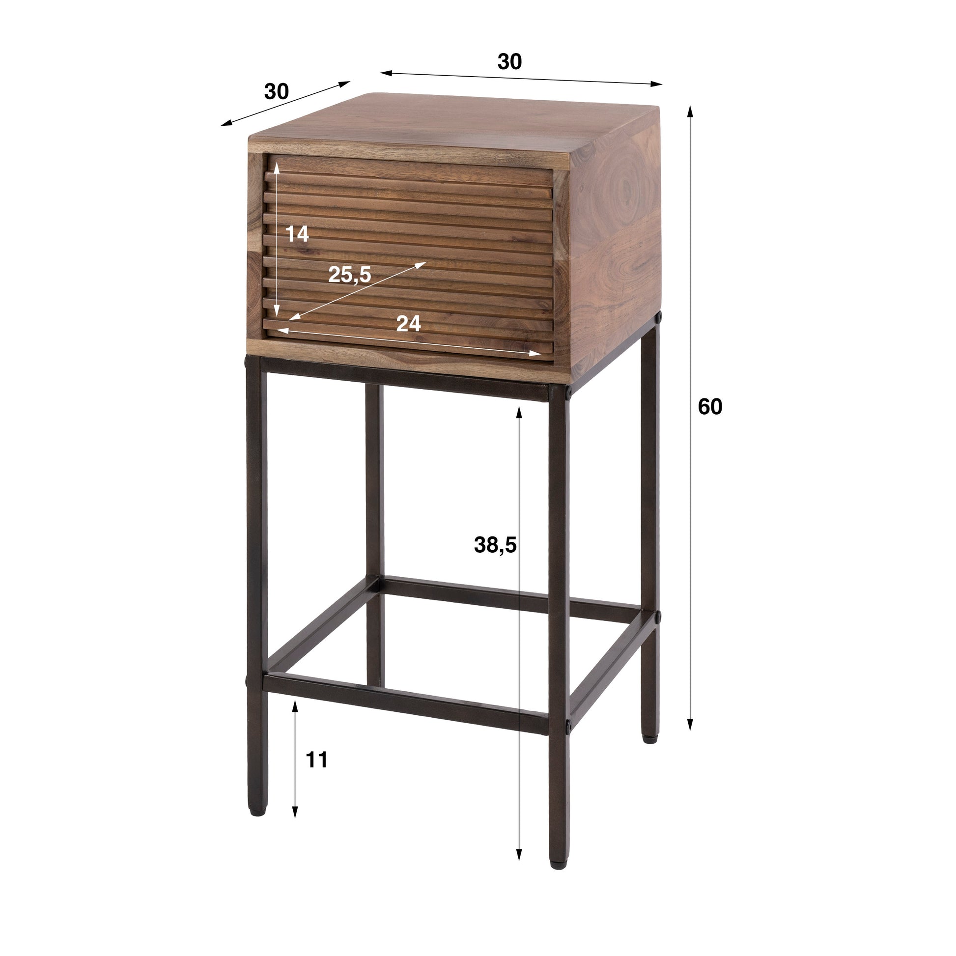 Nachttisch – 30×30×60 cm – Massiv Akazie braun | Modell N0007