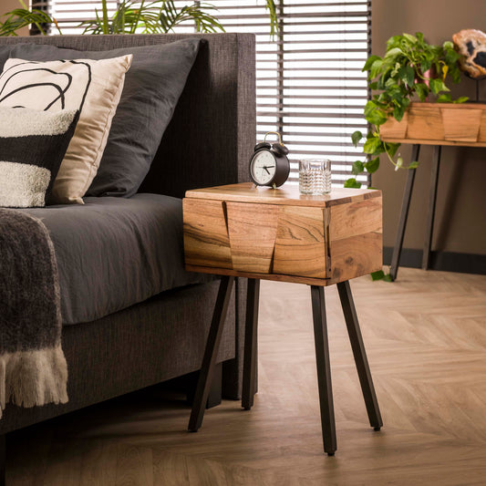 Nachttisch – 40×32×60 cm – Massiv Akazie | Modell N0009