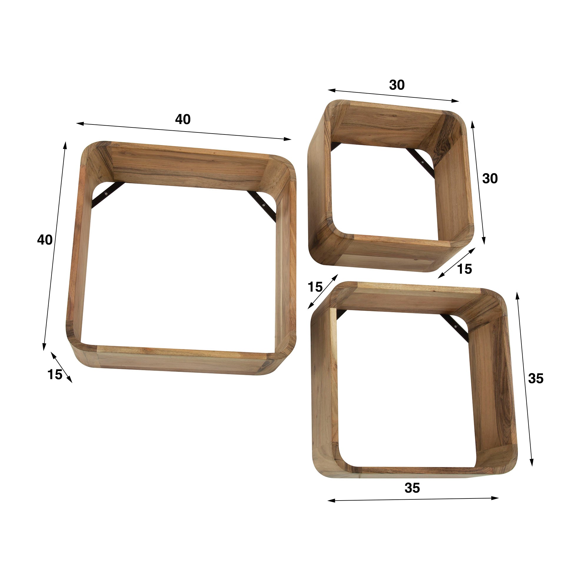 Wandregal – 40×15×40 cm – Massiv Akazie | Modell N0012