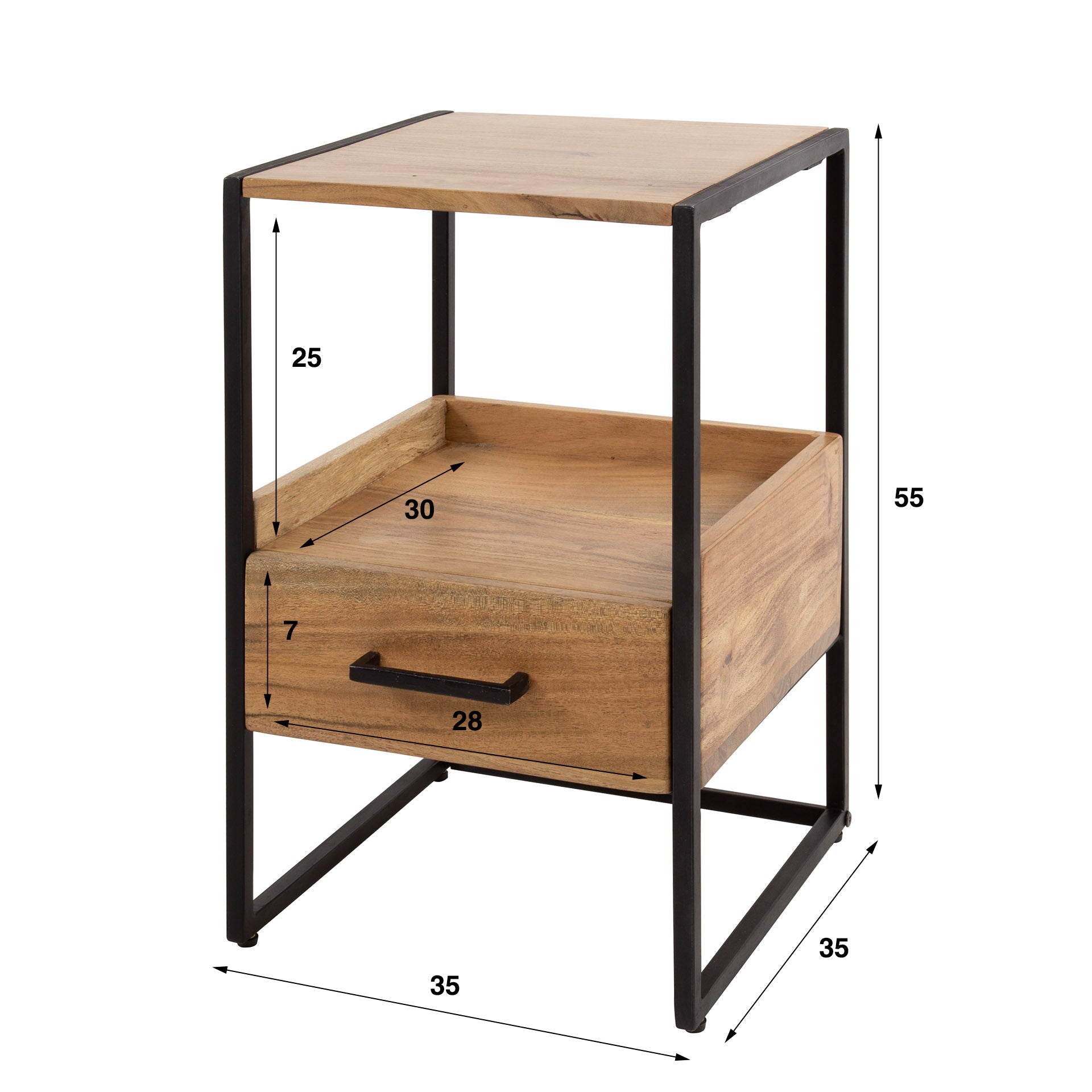 Nachttisch – 35×35×55 cm – Massiv Akazie | Modell N0013