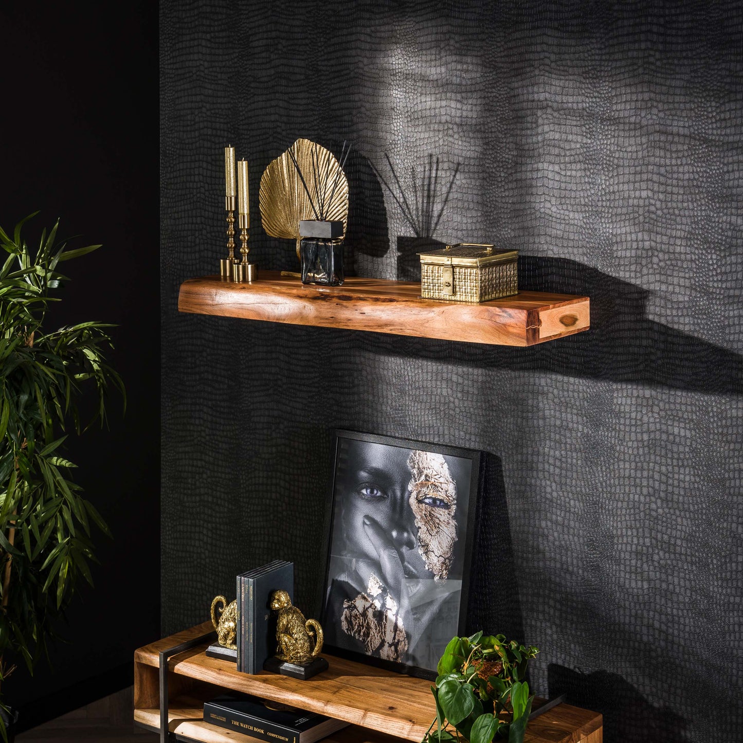 Wandregal – 100×25×8 cm – Massiv Akazie | Modell N0019