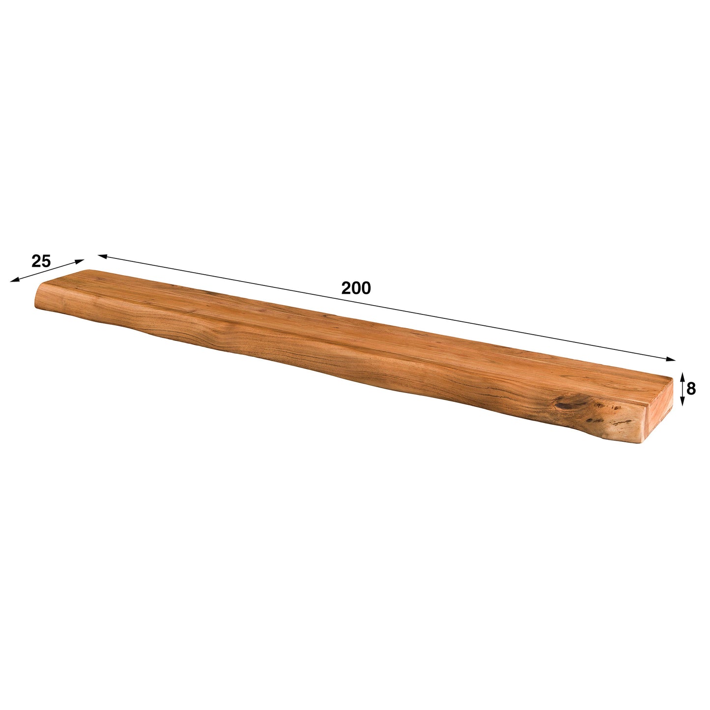 Wandregal – 200×25×8 cm – Massiv Akazie | Modell N0021