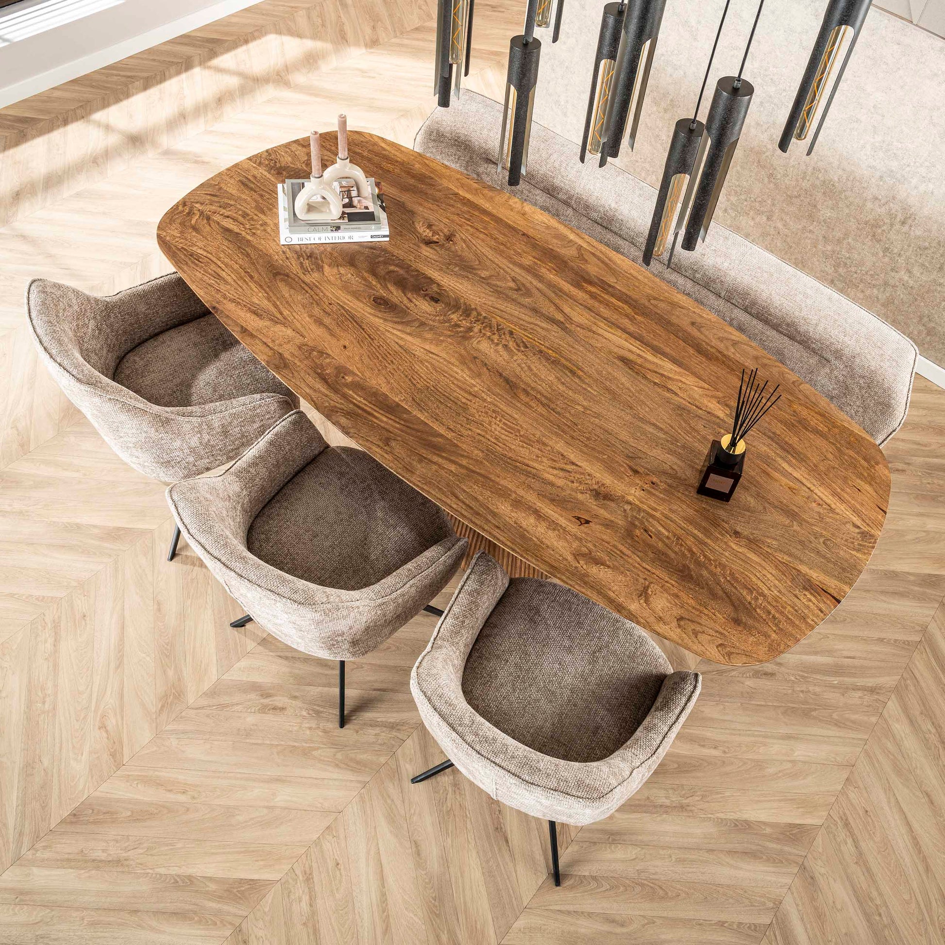 Esstisch – dänisch oval oval – 215×105×77 cm – Massiv Mango sand | Modell N0031