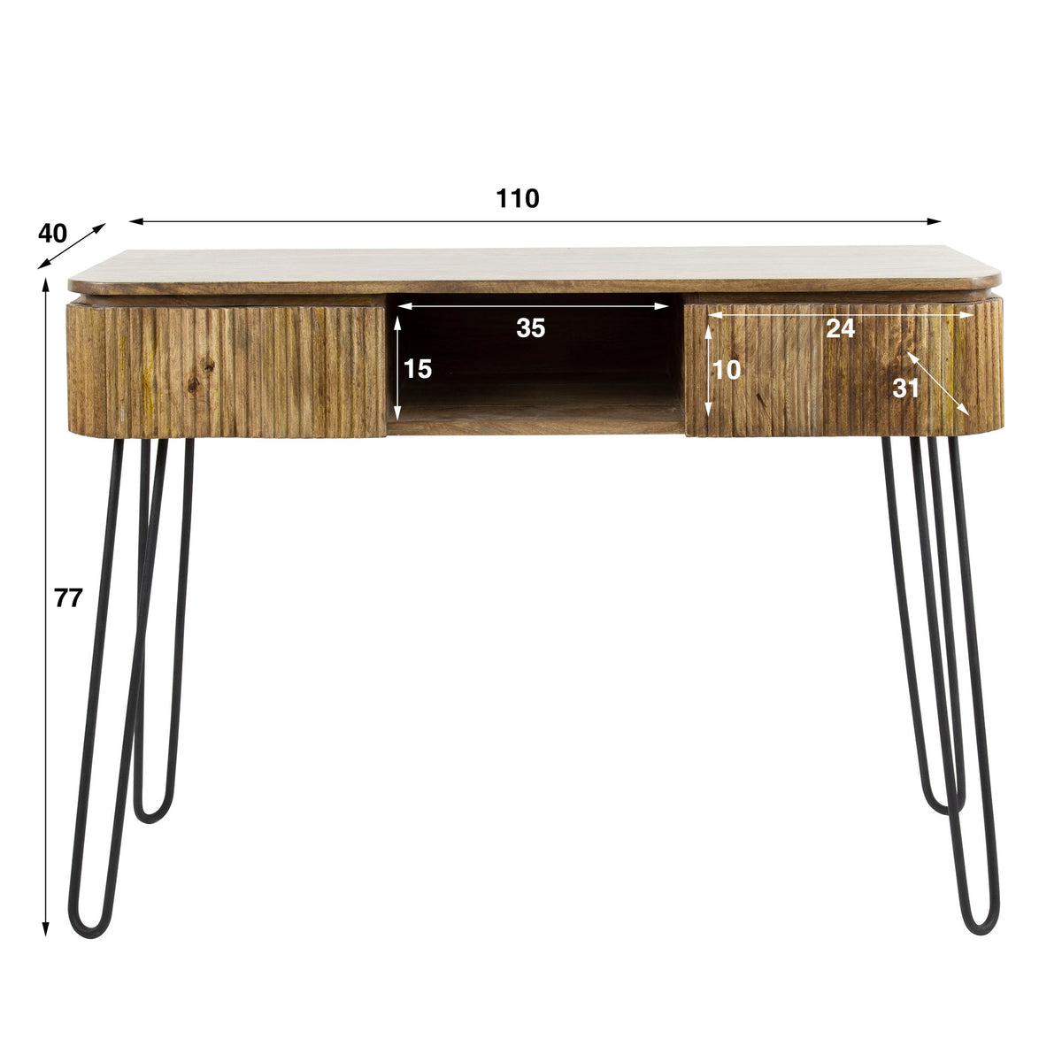 Schminktisch – 110×40×77 cm – Massiv Mango sand | Modell N0036