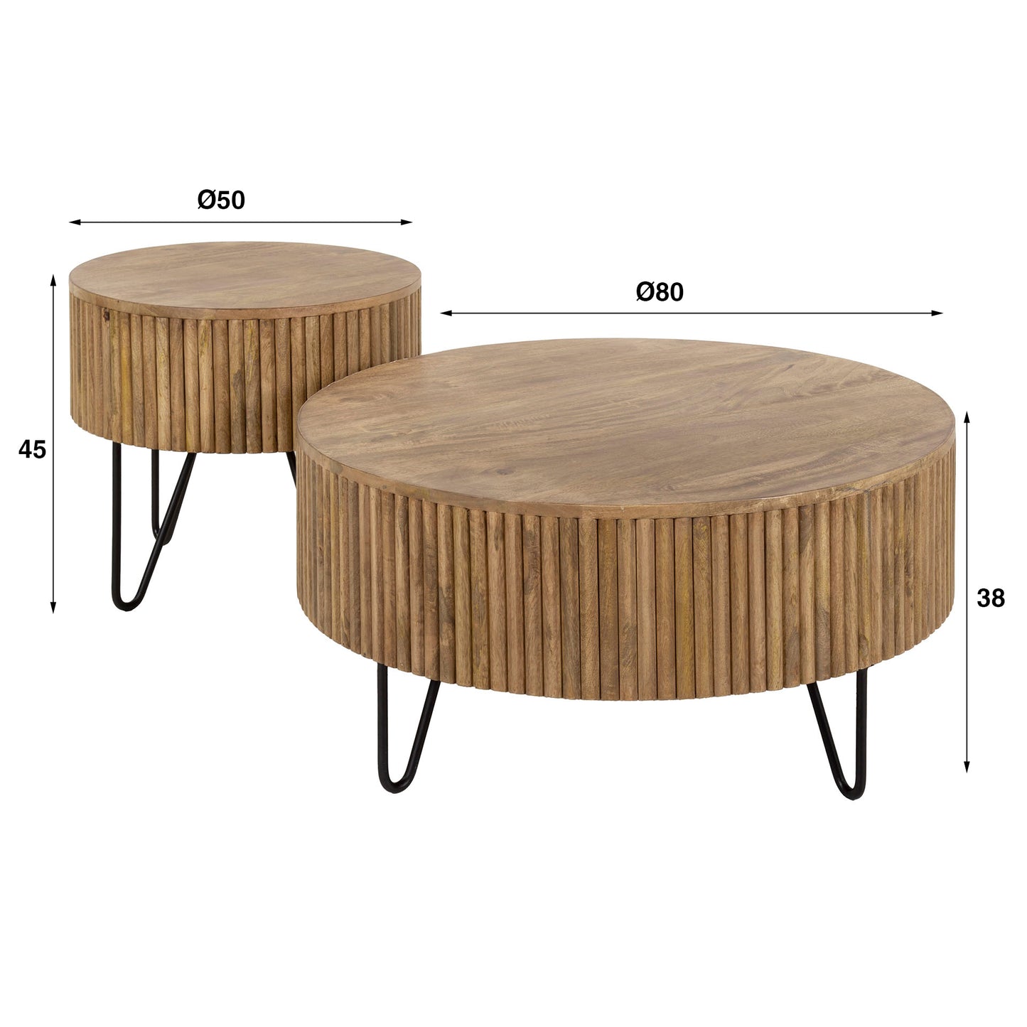 Couchtisch – rund – 80×80×38 cm – Massiv Mango sand | Modell N0039
