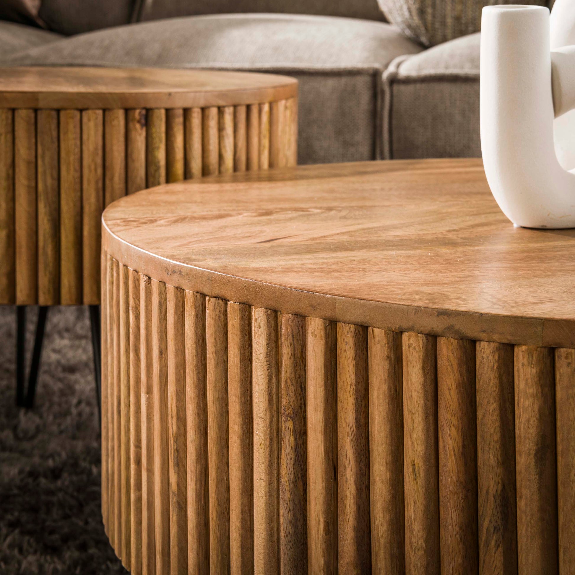 Couchtisch – rund – 80×80×38 cm – Massiv Mango sand | Modell N0039