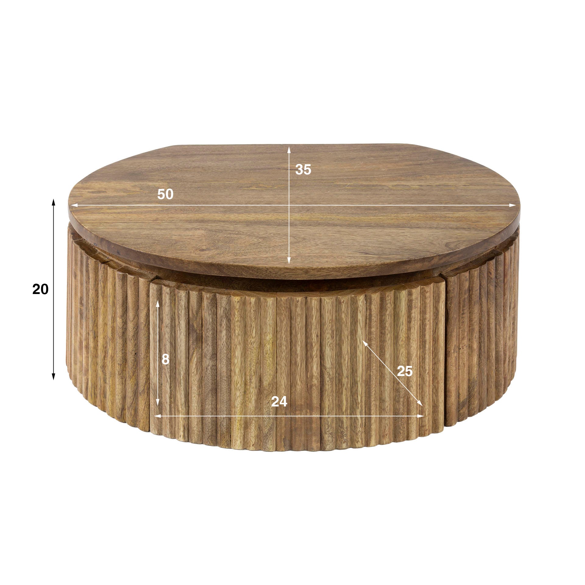 Nachttisch – rund – 50×35×20 cm – Massiv Mango sand | Modell N0040