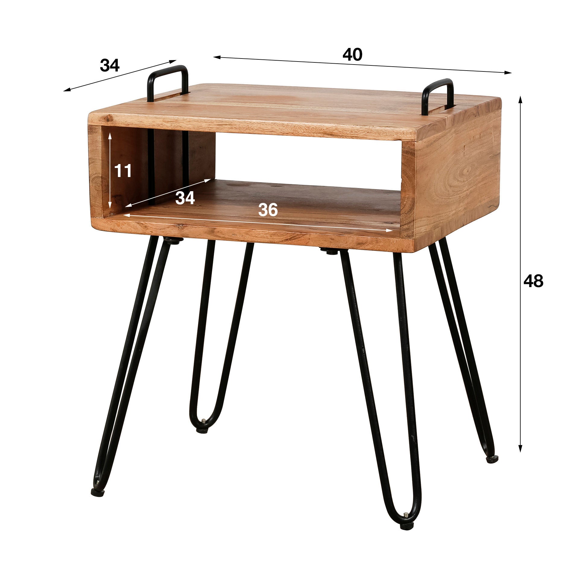 Nachttisch – 40×34×48 cm – Massiv Akazie | Modell N0045