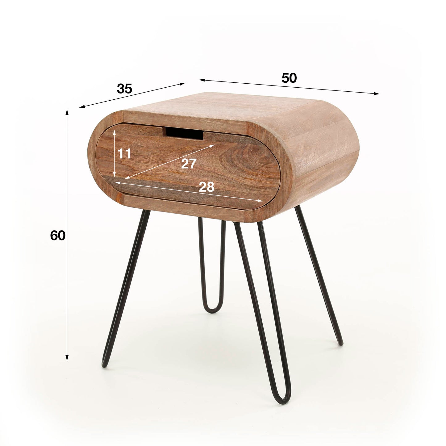 Nachttisch – 50×35×60 cm – Massiv Mango sand | Modell N0054