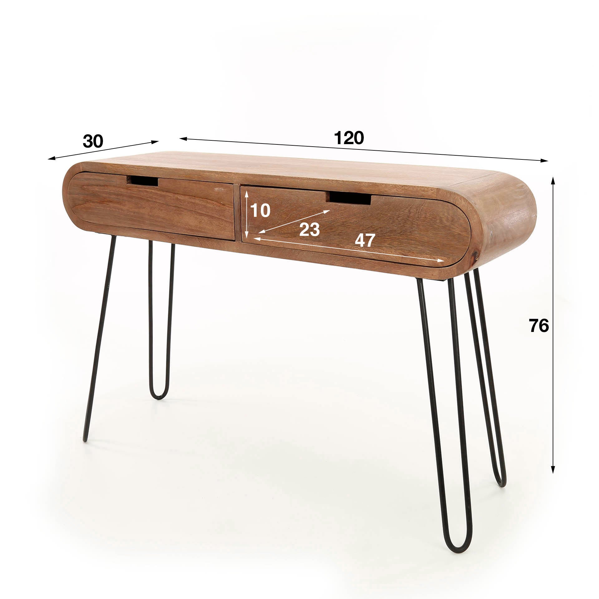 Schminktisch – 120×30×76 cm – Massiv Mango sand | Modell N0056