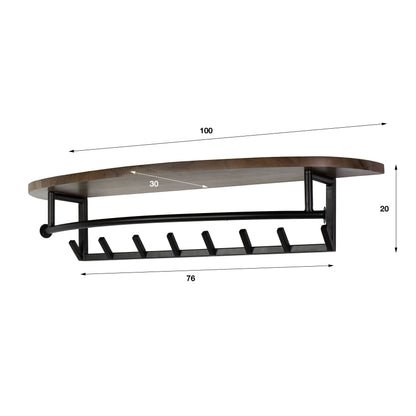 Garderobe – hutablage 8 haken – 100×30×20 cm – Massiv Akazie | Modell N0057