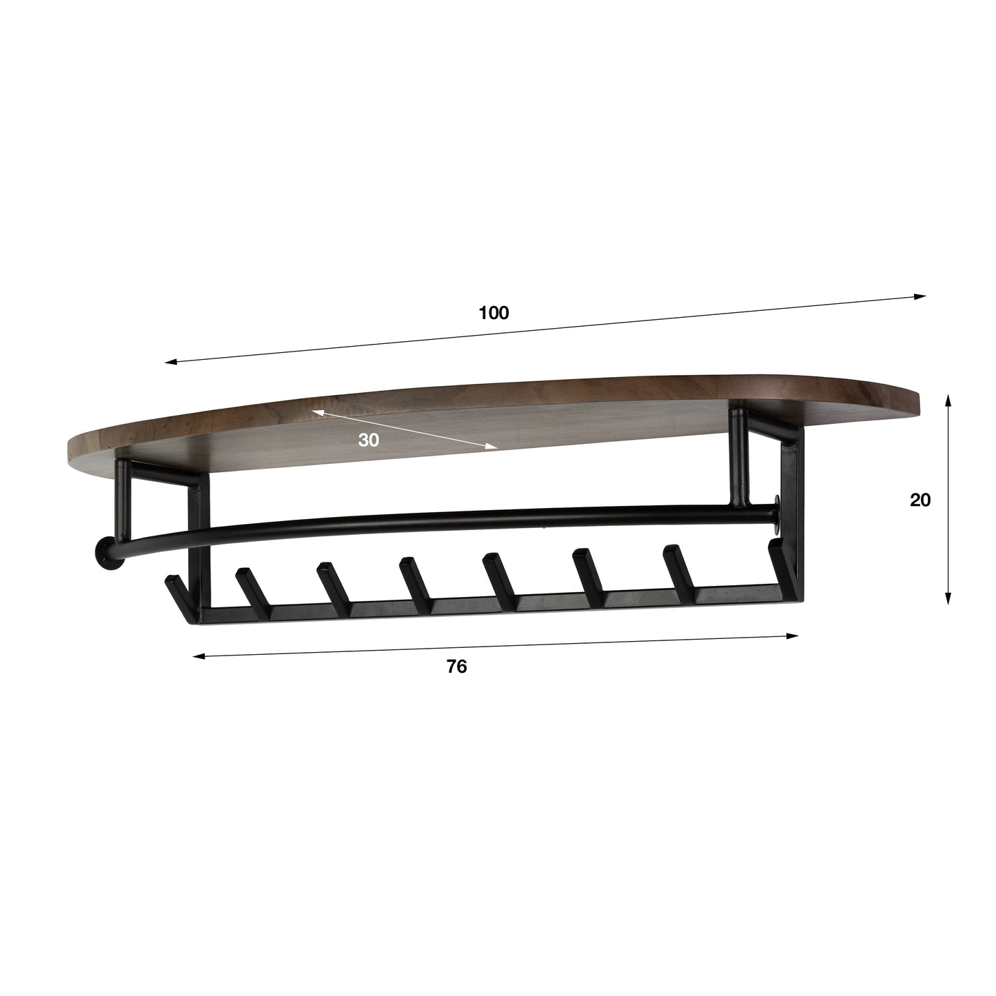 Garderobe – hutablage 8 haken – 100×30×20 cm – Massiv Akazie | Modell N0057