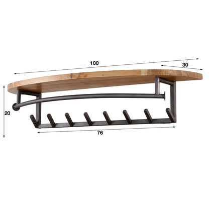Garderobe – hutablage 8 haken – 100×30×20 cm – Massiv Akazie | Modell N0057