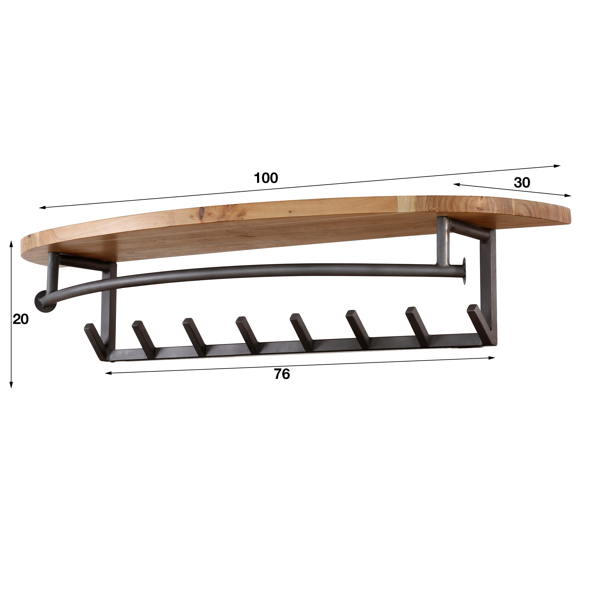 Garderobe – hutablage 8 haken – 100×30×20 cm – Massiv Akazie | Modell N0057