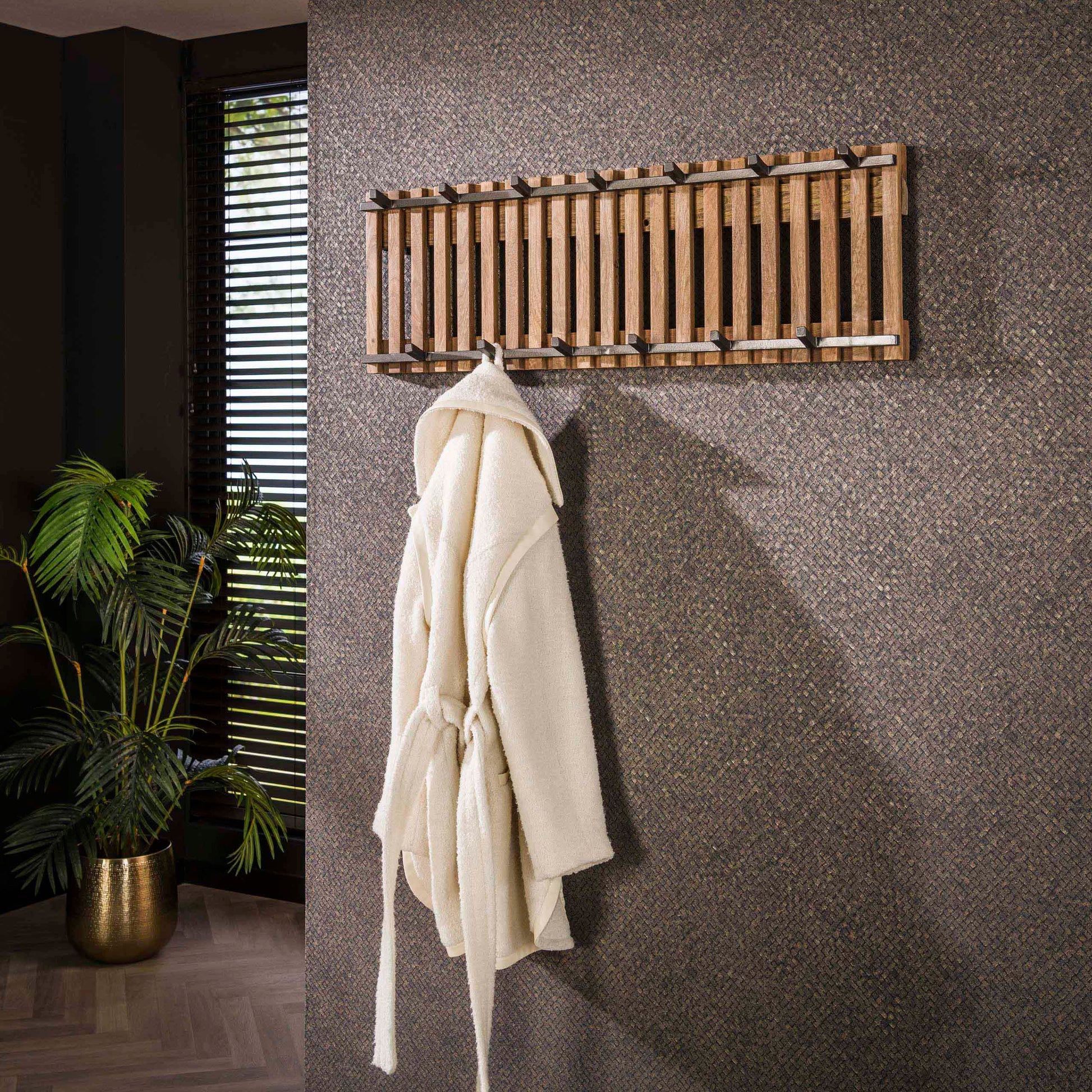 Garderobe – 6 haken – 100×10×33 cm – Massiv Mango sand | Modell N0058