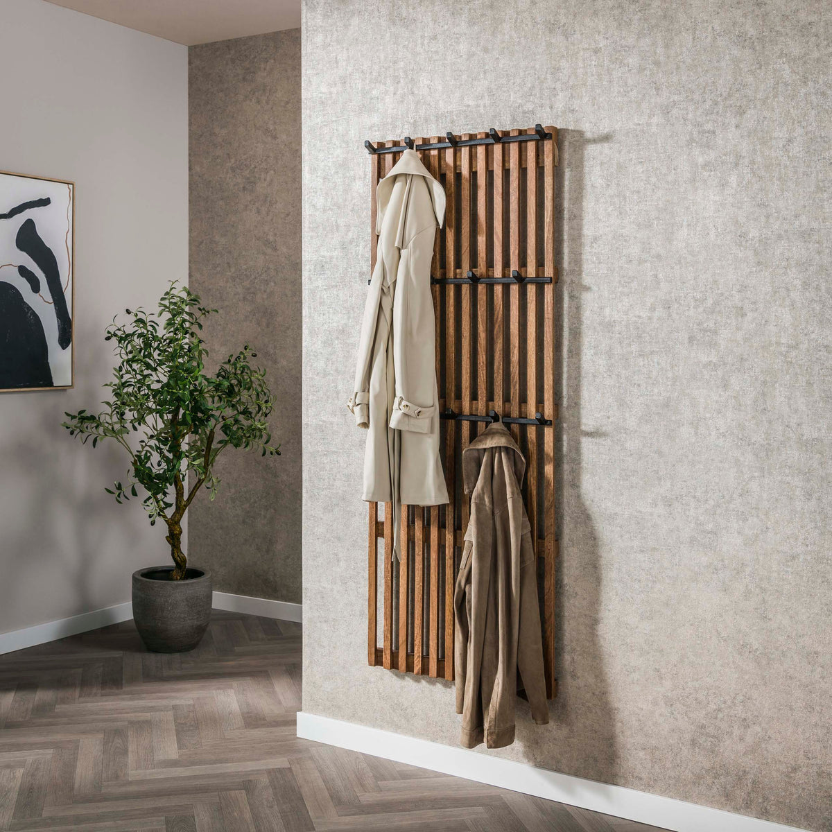 Garderobe – 4 haken – 60×10×160 cm – Massiv Mango sand | Modell N0059