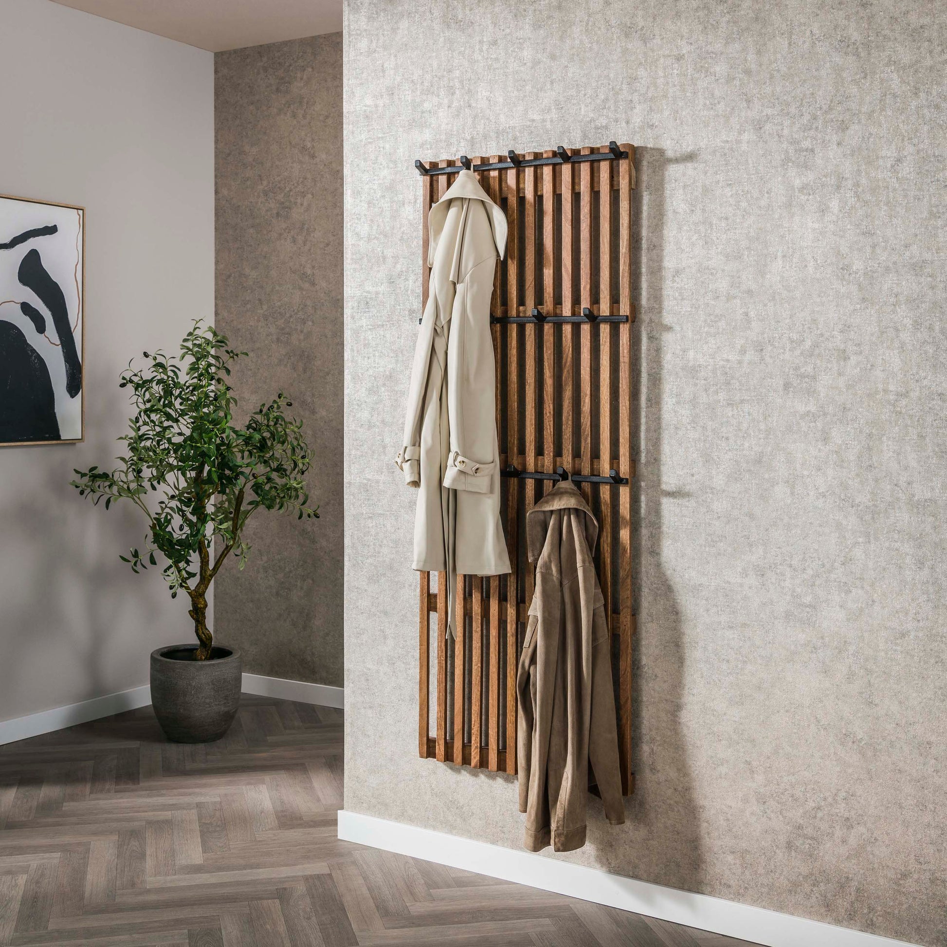 Garderobe – 4 haken – 60×10×160 cm – Massiv Mango sand | Modell N0059