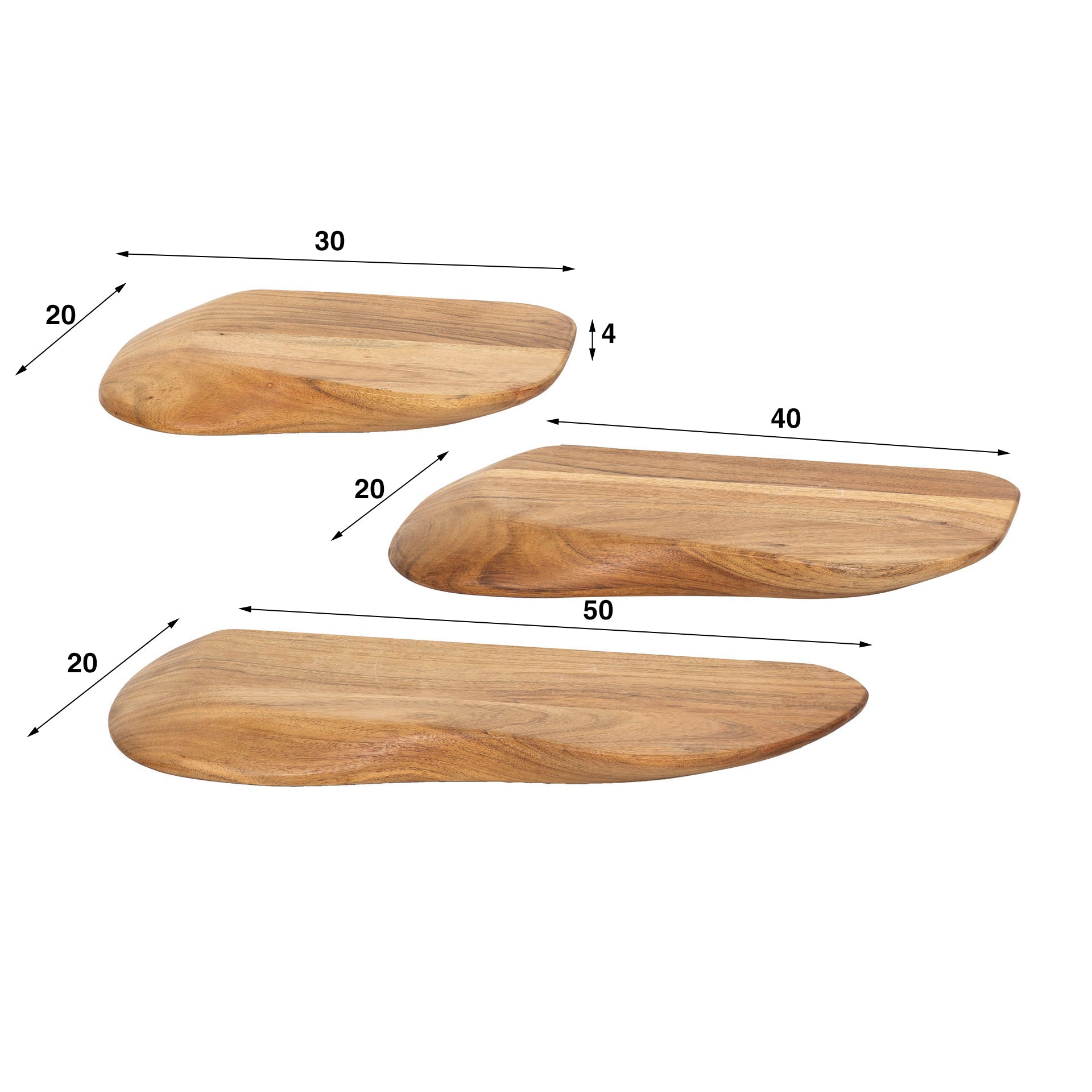 Wandregal – 50×20×4 cm – Massiv Akazie | Modell N0069