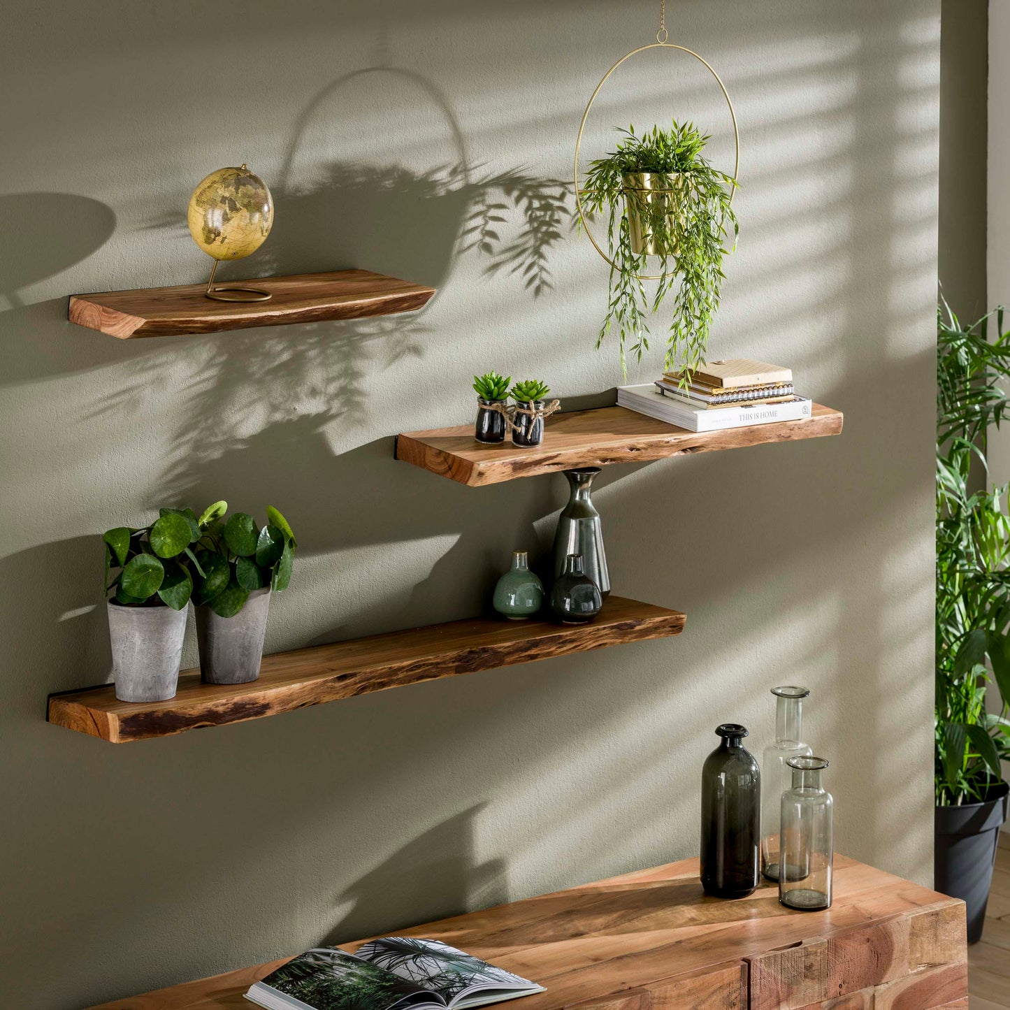 Wandregal – 120×20×4 cm – Massiv Akazie | Modell N0073