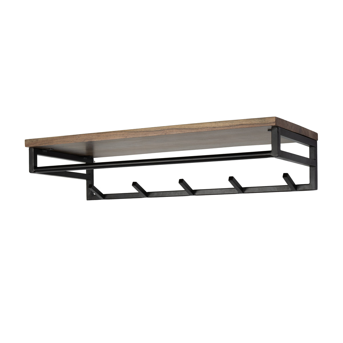 Garderobe – hutablage 5 haken – 85×35×18 cm – Massiv Akazie braun | Modell N0074