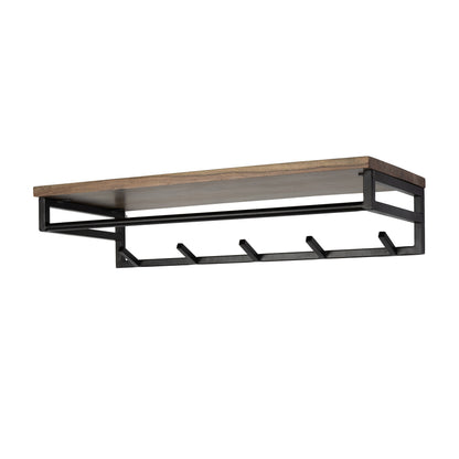 Garderobe – hutablage 5 haken – 85×35×18 cm – Massiv Akazie braun | Modell N0074