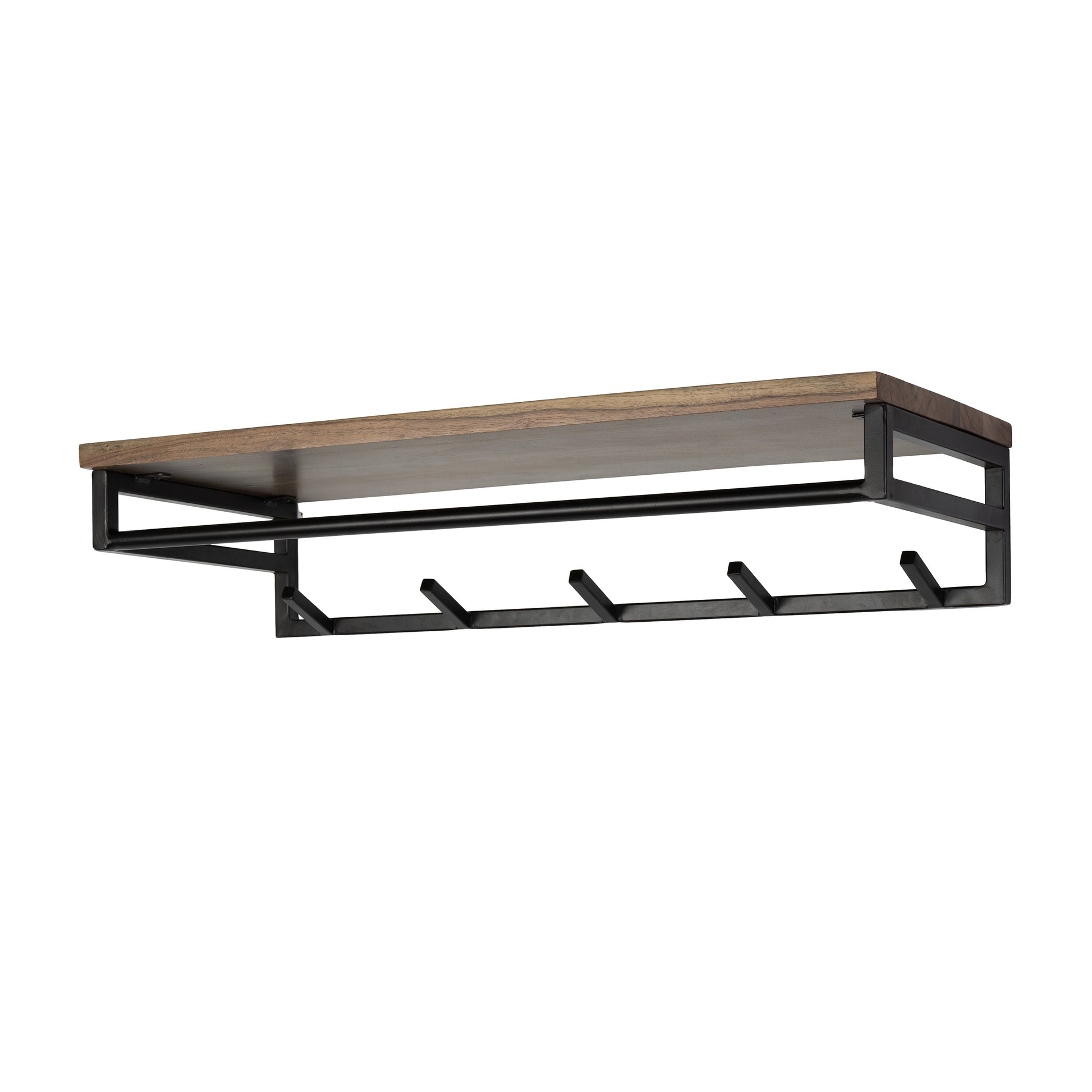Garderobe – hutablage 5 haken – 85×35×18 cm – Massiv Akazie braun | Modell N0074