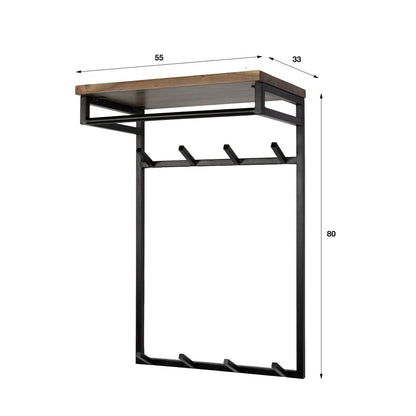 Garderobe – hutablage 4 haken – 55×33×80 cm – Massiv Akazie braun | Modell N0075