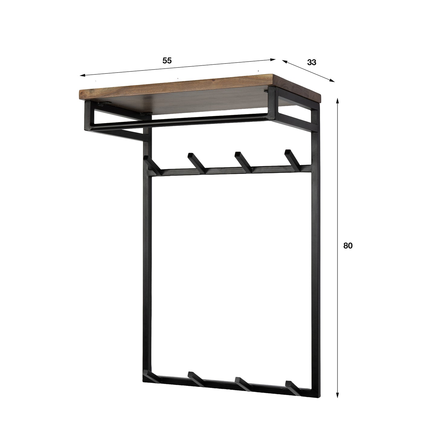 Garderobe – hutablage 4 haken – 55×33×80 cm – Massiv Akazie braun | Modell N0075