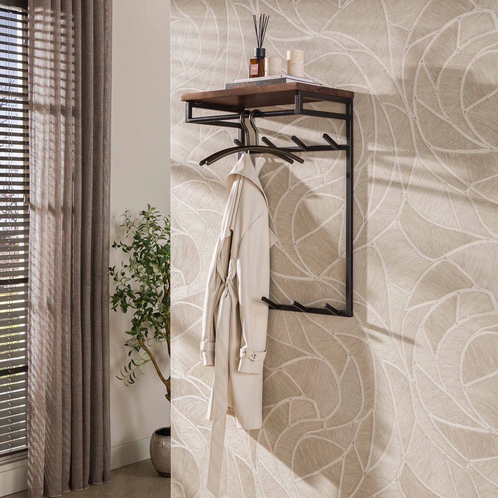 Garderobe – hutablage 4 haken – 55×33×80 cm – Massiv Akazie braun | Modell N0075