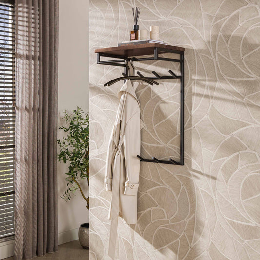 Garderobe – hutablage 4 haken – 55×33×80 cm – Massiv Akazie braun | Modell N0075