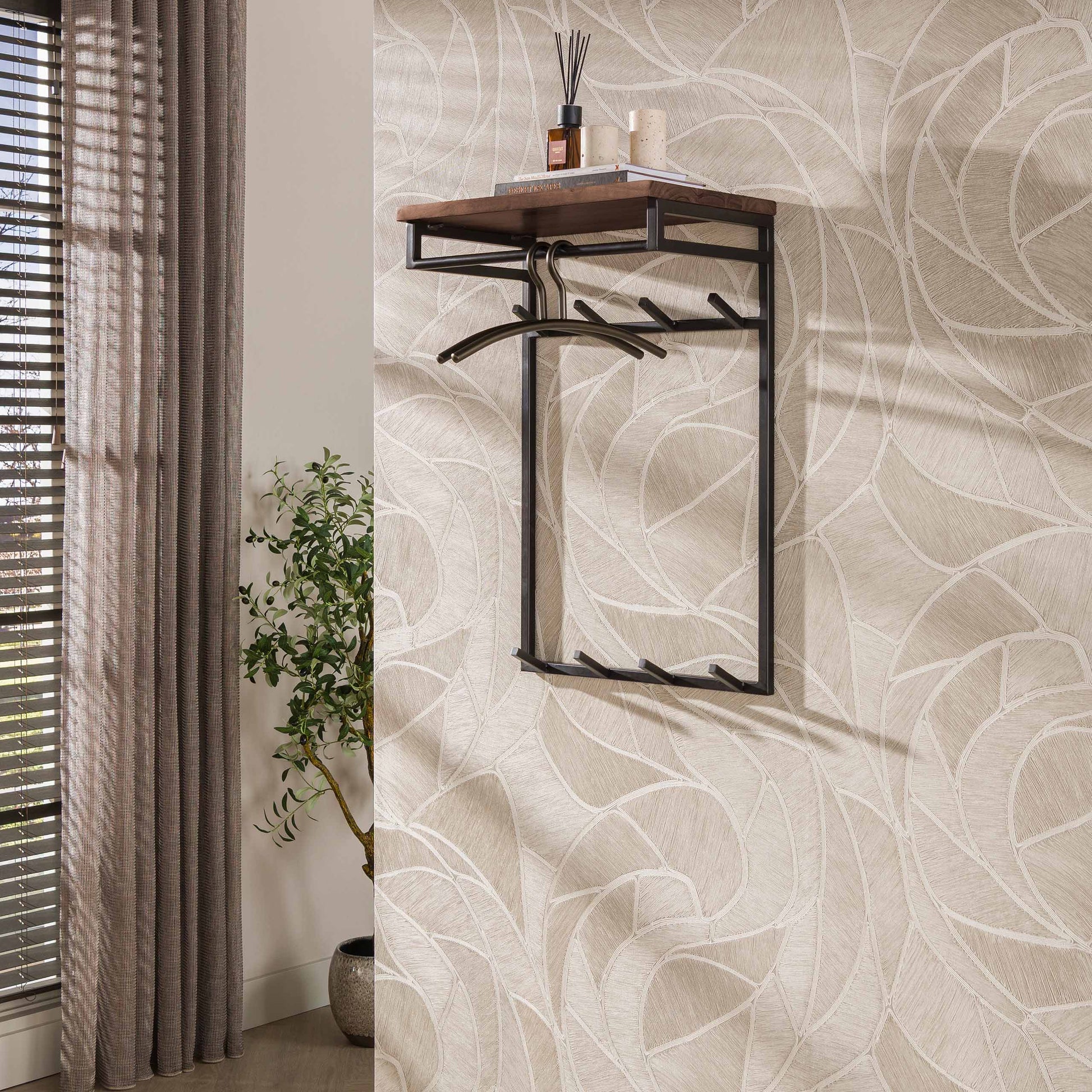 Garderobe – hutablage 4 haken – 55×33×80 cm – Massiv Akazie braun | Modell N0075