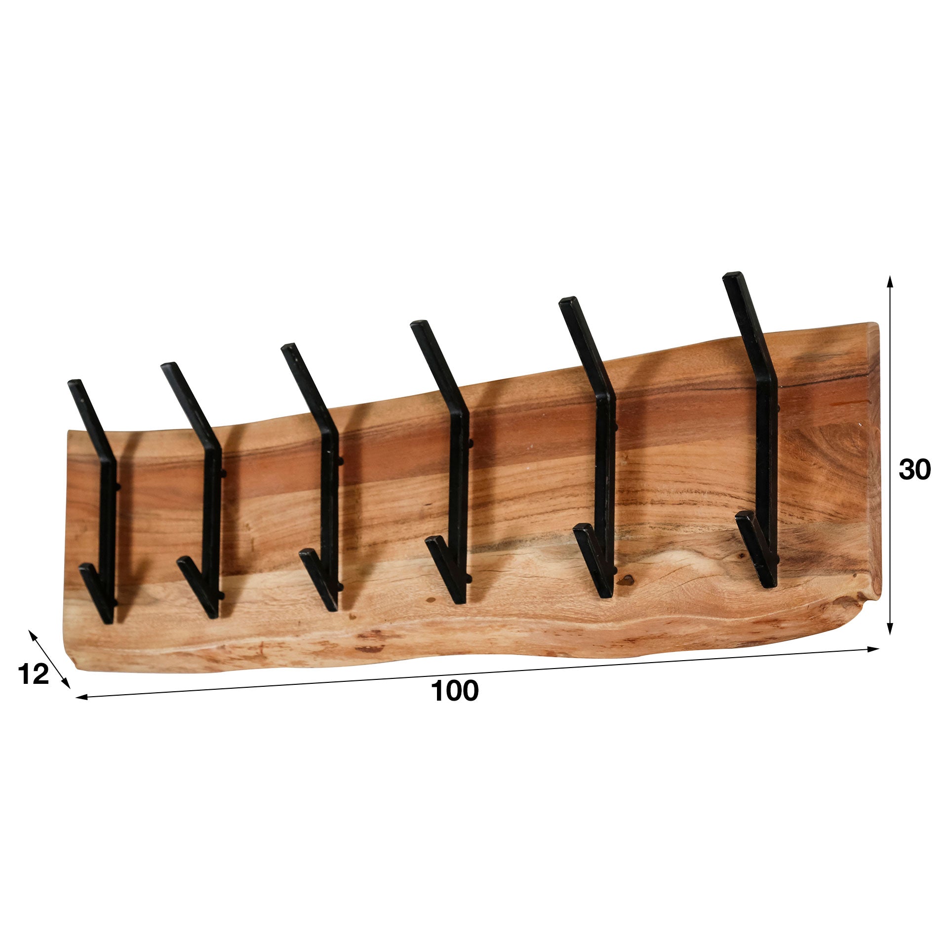 Garderobe – 6 haken – 100×12×30 cm – Massiv Akazie | Modell N0077