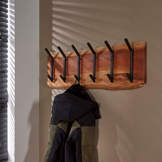 Garderobe – 6 haken – 100×12×30 cm – Massiv Akazie | Modell N0077