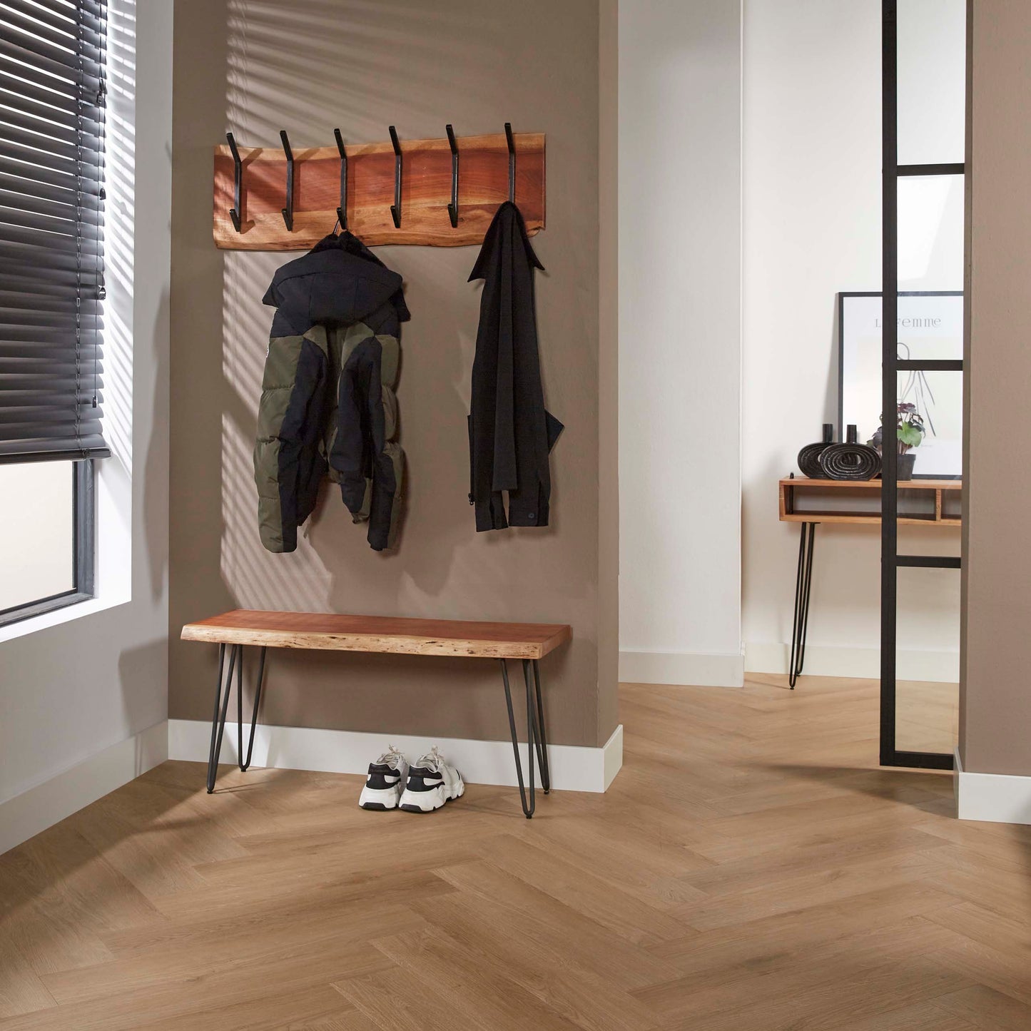 Garderobe – 6 haken – 100×12×30 cm – Massiv Akazie | Modell N0077