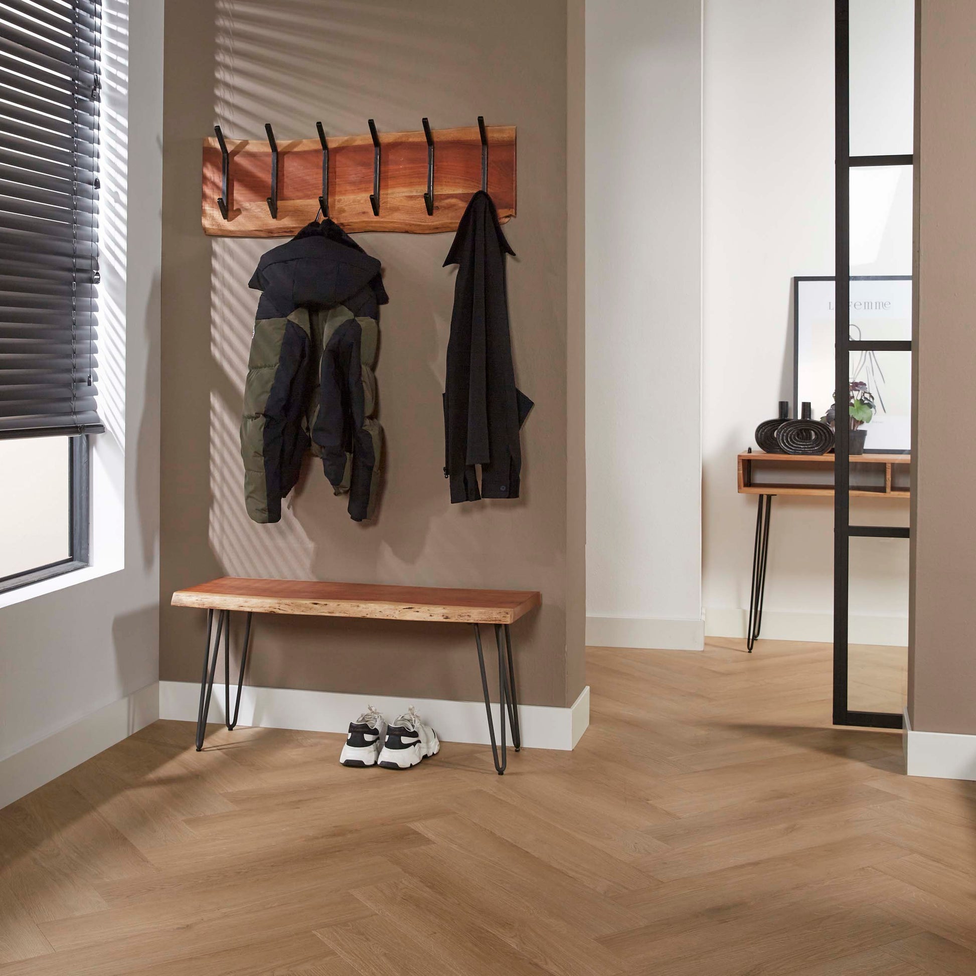 Garderobe – 6 haken – 100×12×30 cm – Massiv Akazie | Modell N0077